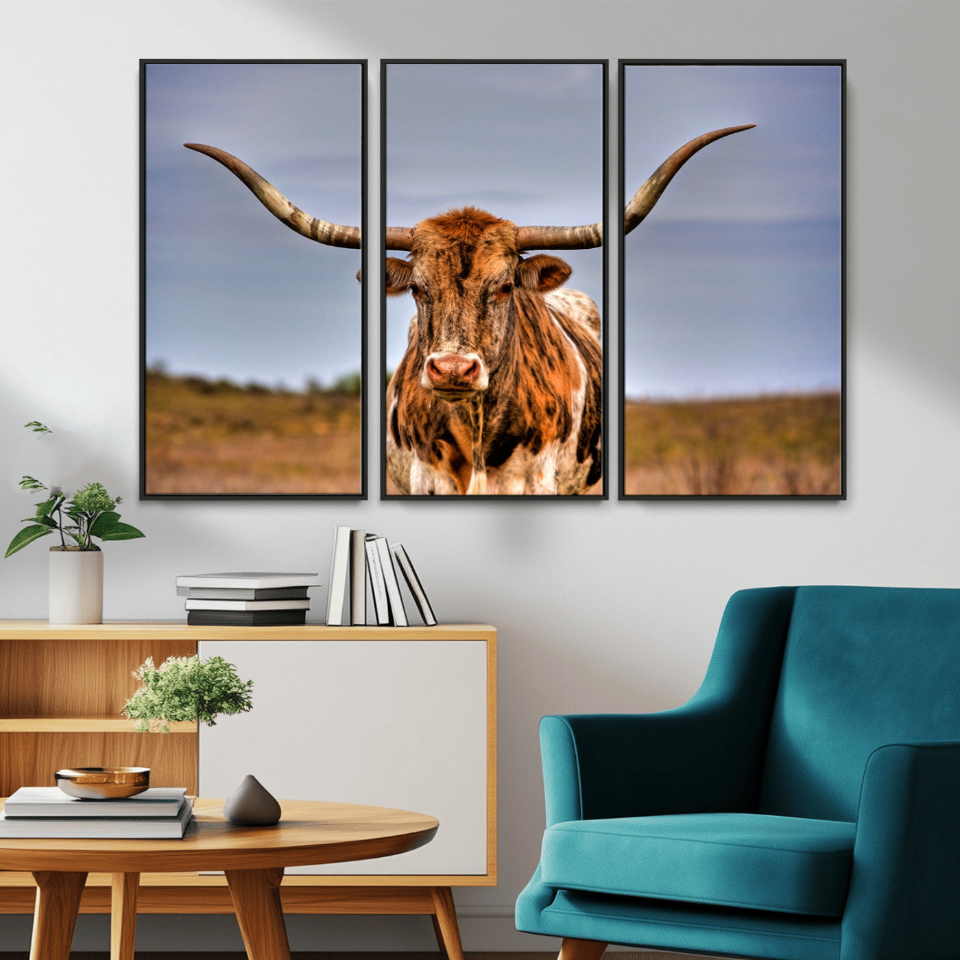 18594-MGV-CV-36X24-Texas Longhorn Bull Wall Art – Rustic Western Cattle Canvas Print, Country Farmhouse Decor for Living Room, Office or Cabin