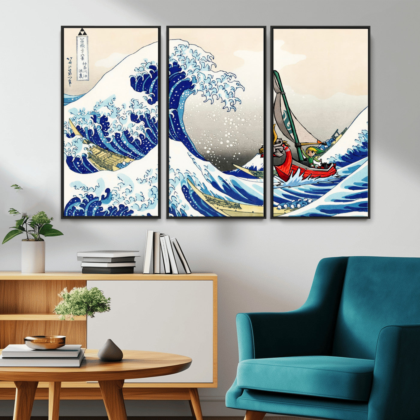 19450-MGV-CV-36X24-Great Wave Adventure Wall Art – Japanese Style Ocean Canvas Print, Fantasy Sailing Decor for Living Room, Bedroom or Office