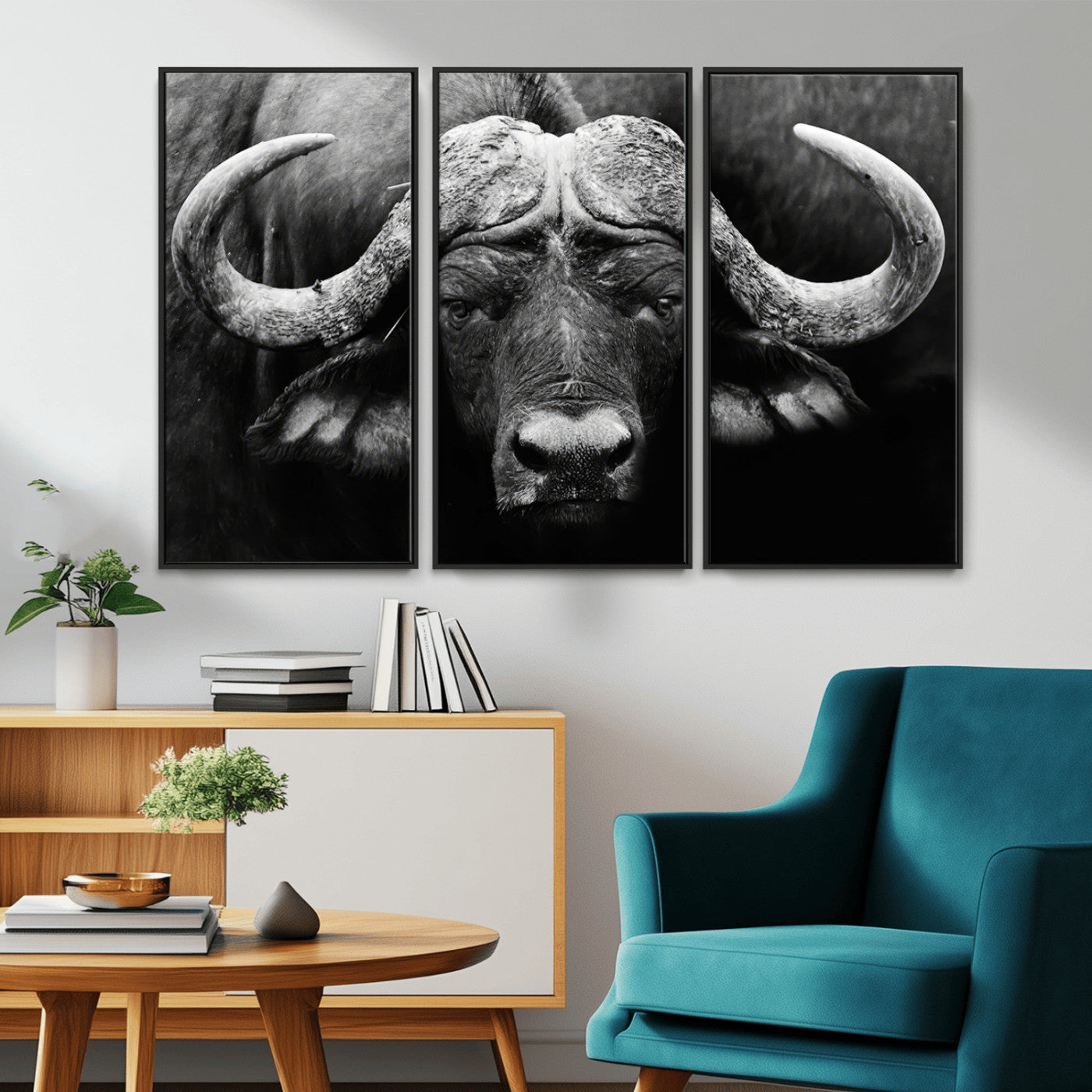 75273-MGV-CV-36X24-Buffalo Wall Art – Black and White African Buffalo Canvas Print, Rustic Wildlife Animal Artwork for Farmhouse, Living Room,