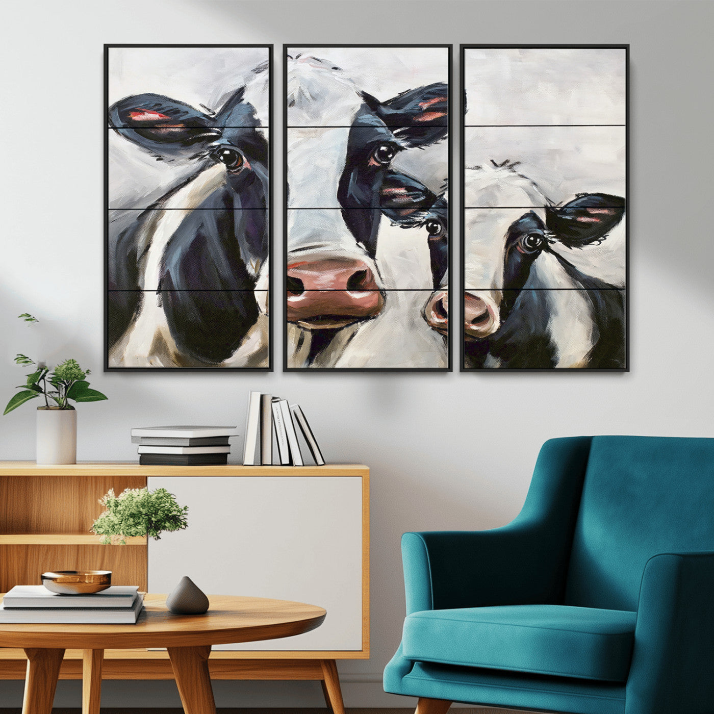 28934-MGV-CV-36X24-Farmhouse Cow Wall Art – Rustic Black and White Dairy Cattle Canvas Print, Country Barn Animal Painting for Kitchen, Living Room