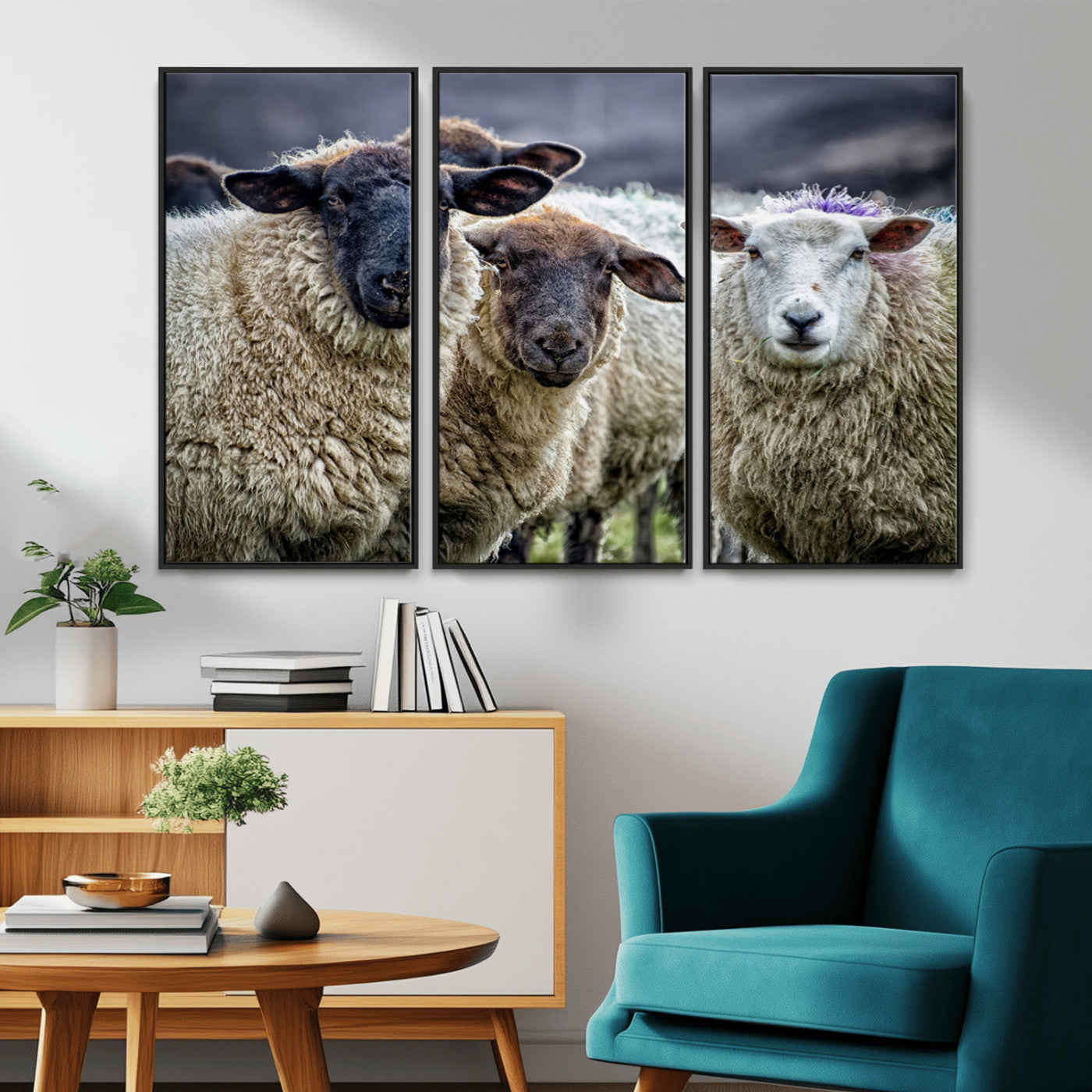 18418-MGV-CV-36X24-Sheep Wall Art Canvas Print, Framed Farmhouse Sheep Art Picture Print, Sheep Herd Perfect Rustic Farmhouse Decor Artwork
