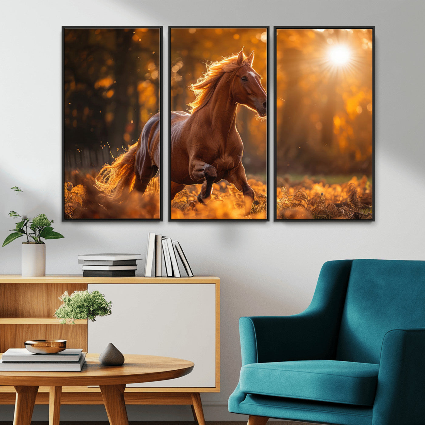 92144-MGV-CV-36X24-Sunset Horse Wall Art Canvas Print, Framed Horse Barn Art Picture Print, Majestic Horse Perfect Rustic Farmhouse Decor Artwork