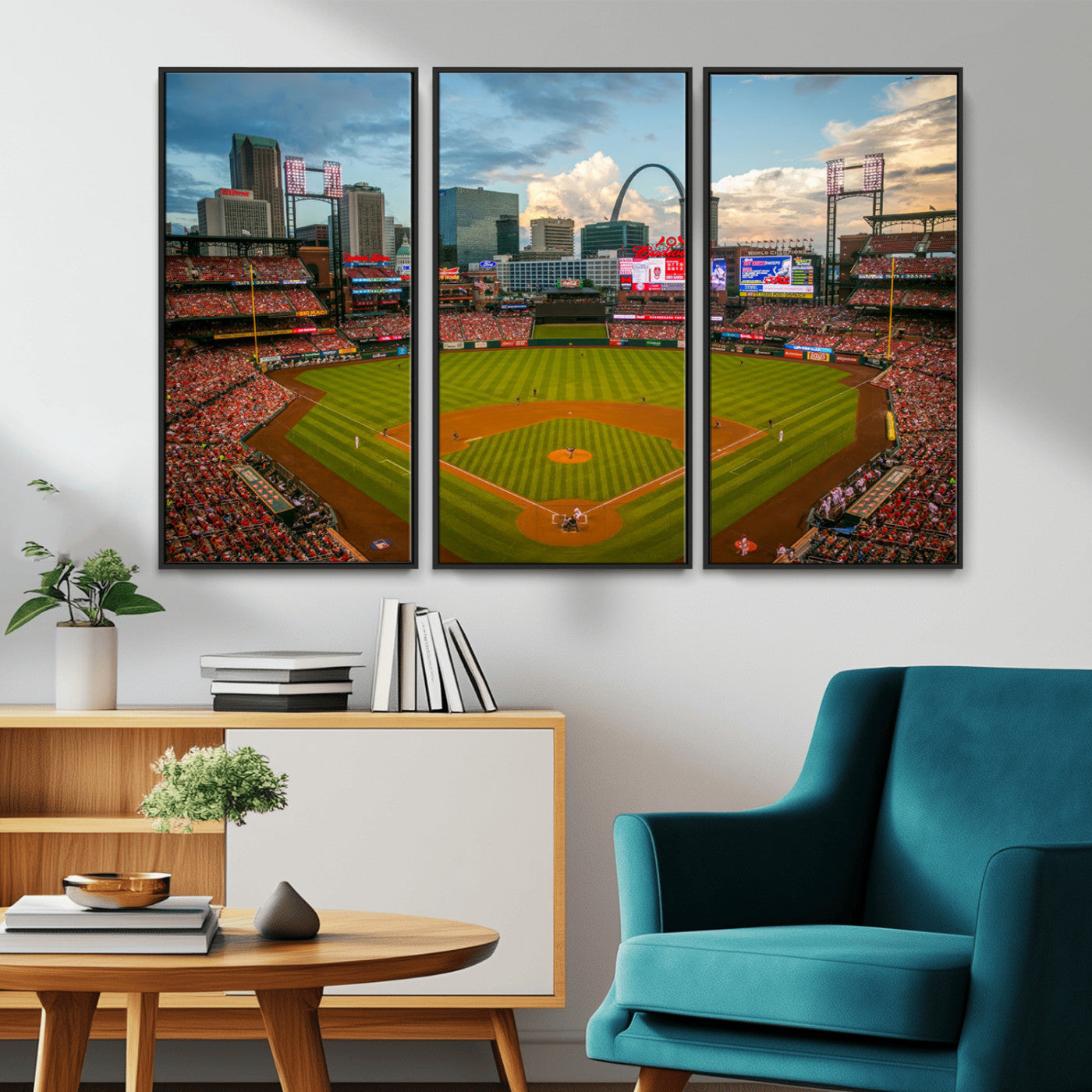 91908-MGV-CV-36X24-Baseball Stadium Wall Art – Canvas Print Game Day Field City Skyline Iconic Arch Scene Sports Photography, Decor for Game Room,