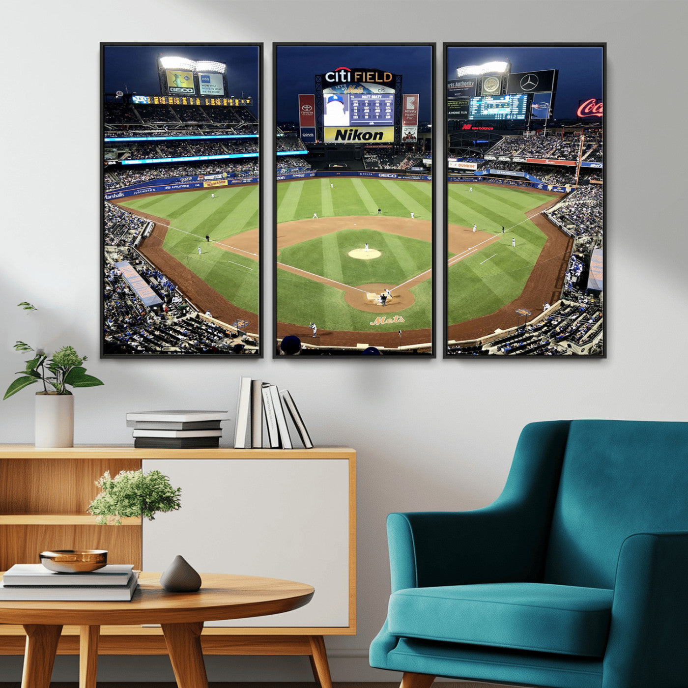 87666-MGV-CV-36X24-City Field Stadium Wall Art Canvas Print, Framed New York Stadium Art Picture Print, Citi Field Stadium Perfect Sport Room Decor