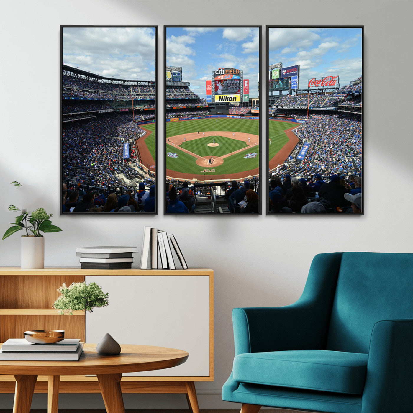 22910-MGV-CV-36X24-City Field Stadium Wall Art Canvas Print, Framed New York Stadium Art Picture Print, City Field Perfect Sport Room Decor Artwork
