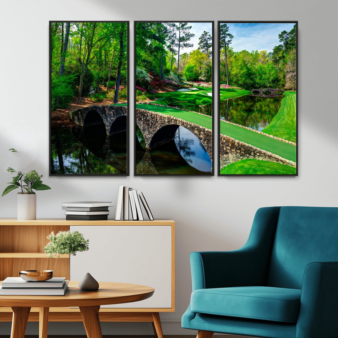 57655-MGV-CV-36X24-Golf Course Wall Art – Canvas Print Scenic Green Fairway Stone Bridge Water Reflection Landscape, Classic Sports Decor for Office,