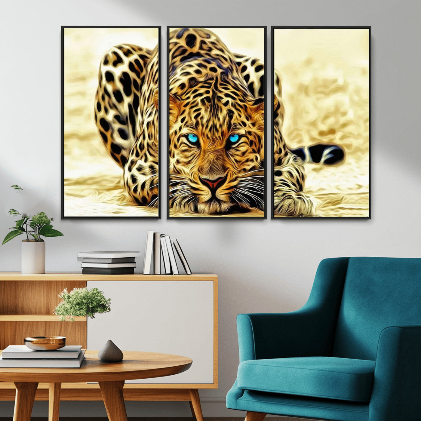 45281-MGV-CV-36X24-Blue Eye Leopard Wall Art Canvas Print, Framed Leopard Painting Art Picture Print, Big Cat Perfect Safari Wildlife Decor Artwork