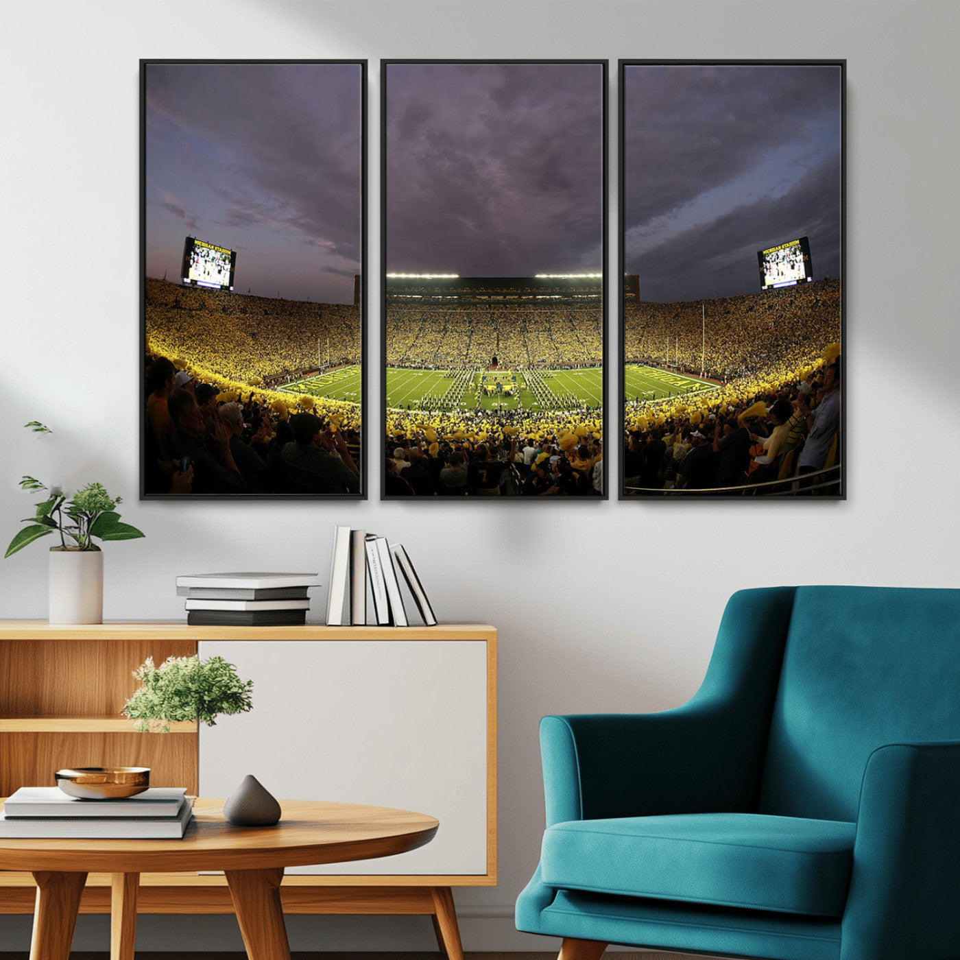 72404-MGV-CV-36X24-Michigan Wolverine Stadium Wall Art Canvas Print, Framed Michigan Stadium Art Picture Print, Football Stadium Perfect Sport Room