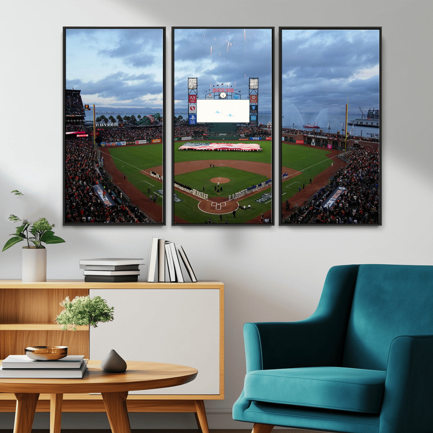 44631-MGV-FC-48X32-3P_Black-Oracle Park Stadium Wall Art Canvas Print, Framed San Francisco Giants Art Picture Print, Giants Stadium Field Perfect Sports Room