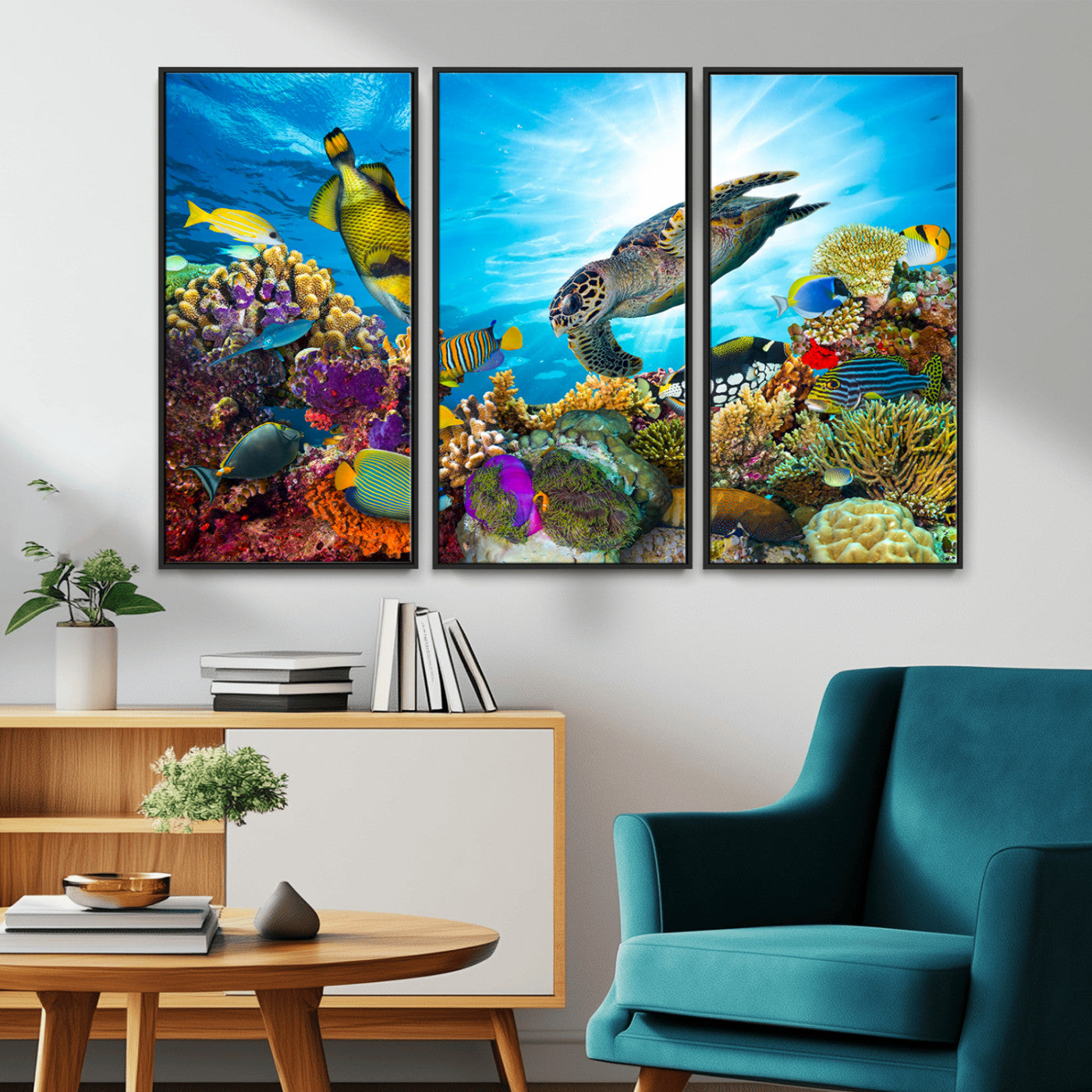44772-MGV-CV-36X24-Underwater Sea Turtle Wall Art – Vibrant Coral Reef and Tropical Fish Canvas Print, Ocean Marine Life Decor for Living Room,