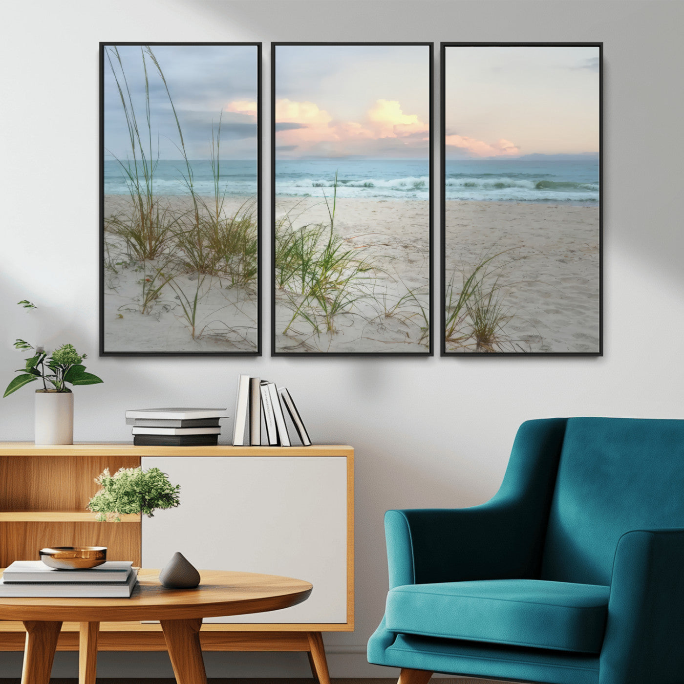 Test1001-MGV-CV-36X24-Coastal Beach Wall Art – Panoramic Ocean Waves and Sandy Dunes Canvas Print, Serene Seascape with Sea Oats for Relaxing Home or