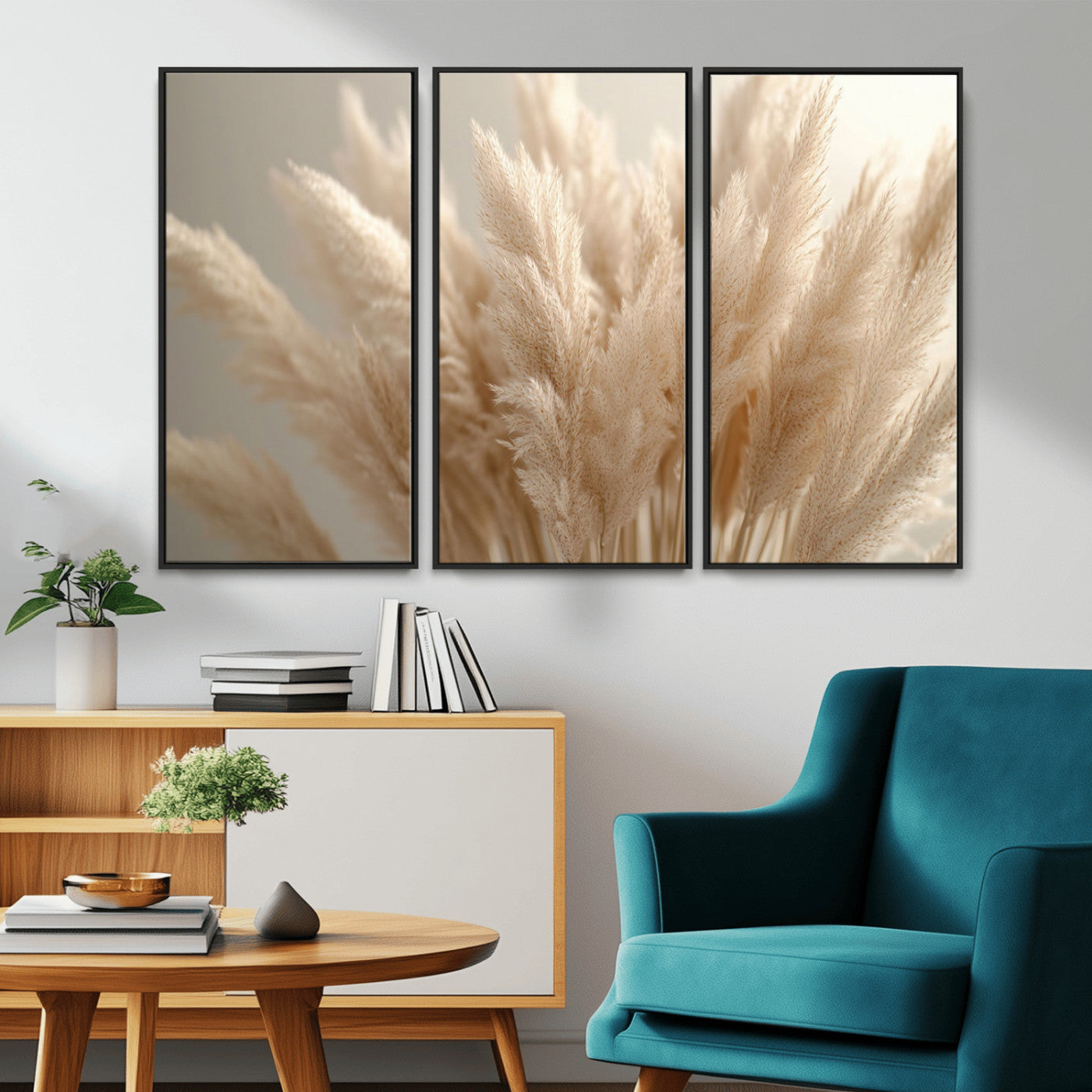50300-MGV-CV-36X24-Pampas Grass Wall Art Canvas Print, Framed Minimalist Pampas Grass Art Picture Print, Beige Pampas Grass Perfect Minimalist Boho