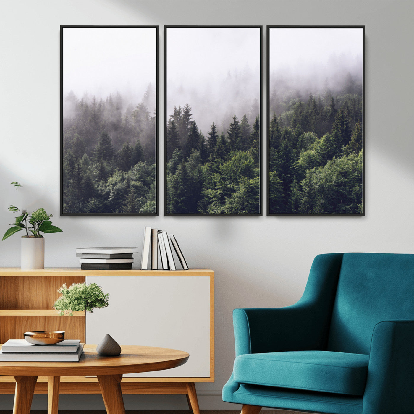 42578900-MGV-CV-36X24-Misty Forest Wall Art – Serene Mountain Pine Tree Canvas Print, Nature Landscape Decor for Bedroom, Living Room, Office or Rustic