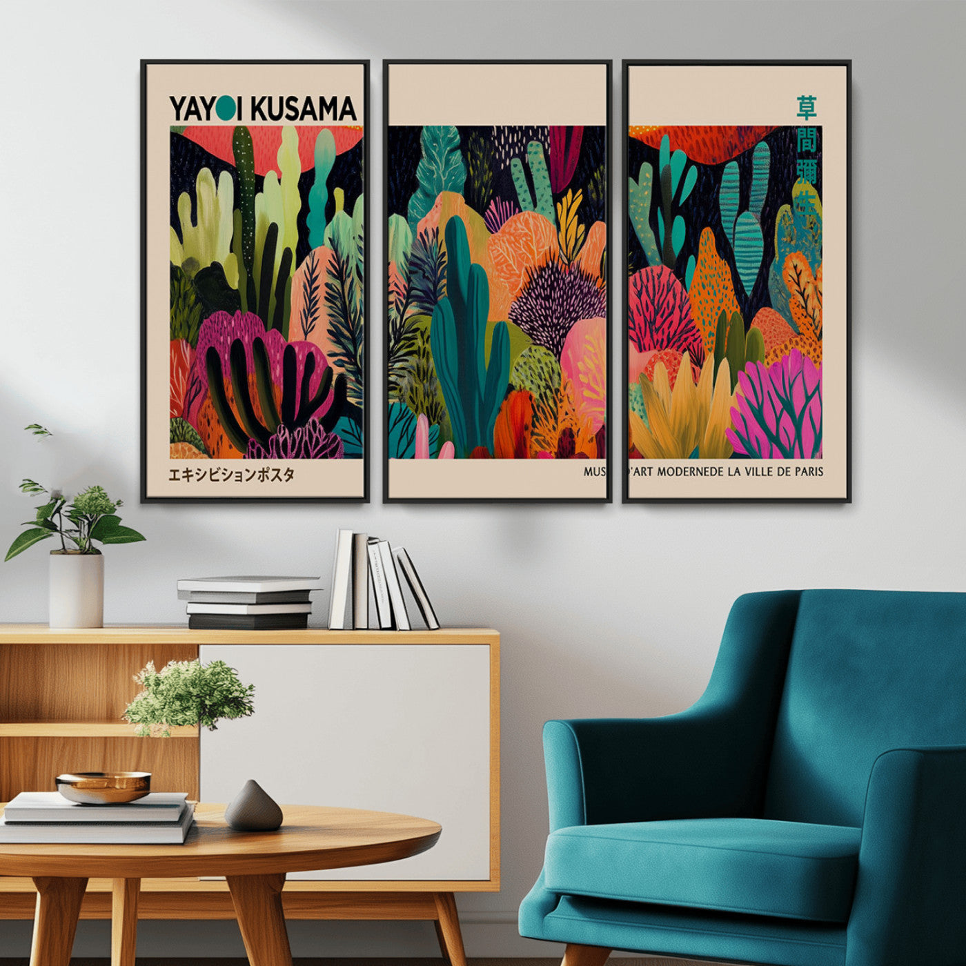 45711-MGV-CV-36X24-Yayoi Kusama Wall Art Canvas Print, Framed Abstract Yayoi Kusama Art Picture Print, Japanese Wabi Sabi Perfect Modern Abstract