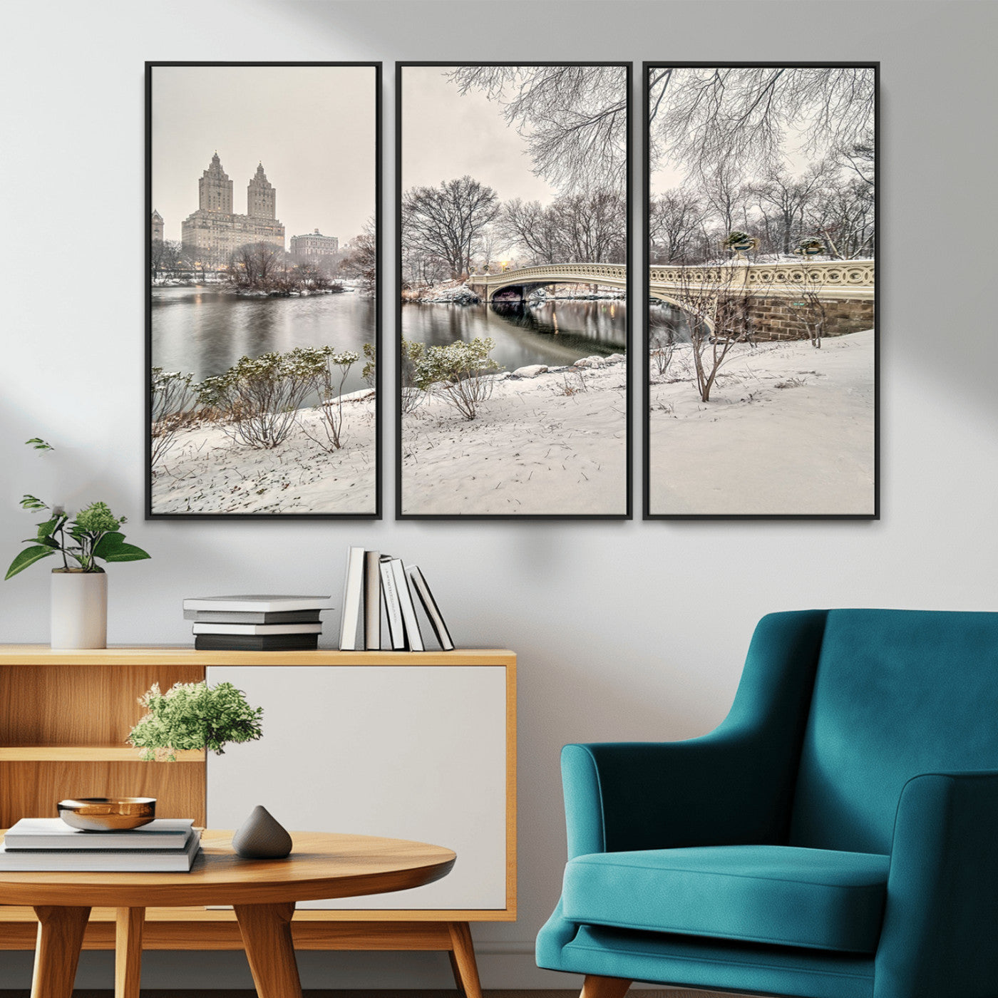 60292-MGV-CV-36X24-Central Park Winter Wall Art – Snowy Bow Bridge Canvas Print, Scenic New York City Landscape Photography for Living Room, Bedroom