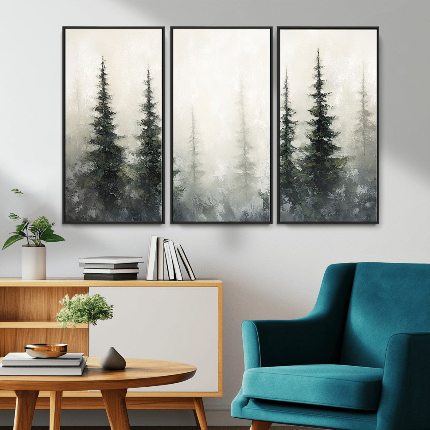33241-MGV-CV-36X24-Misty Forest Wall Art Canvas Print, Framed Foggy Pines Art Picture Print, Forest Haze Perfect Rustic Minimalist Decor Artwork