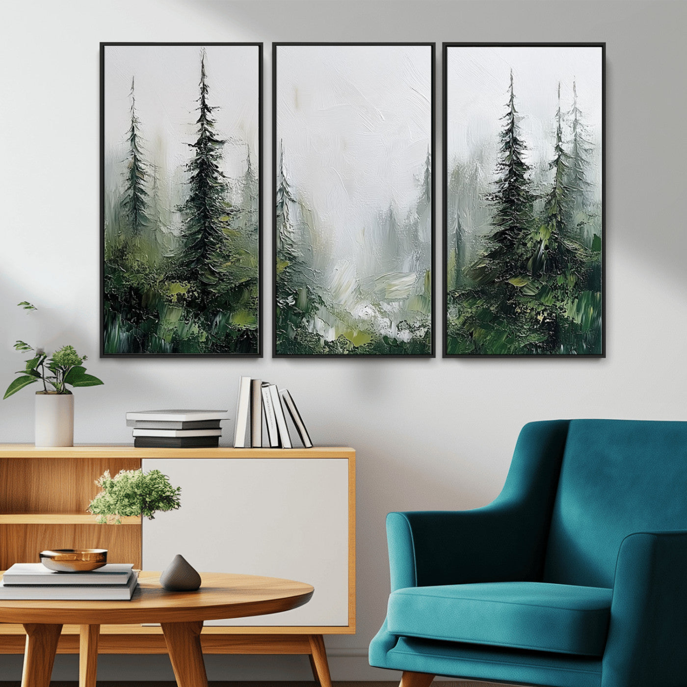 76014-MGV-CV-36X24-Forest Wall Art – Textured Canvas Print Featuring Misty Evergreen Pines and Woodland Landscape, Rustic Nature Artwork for Living