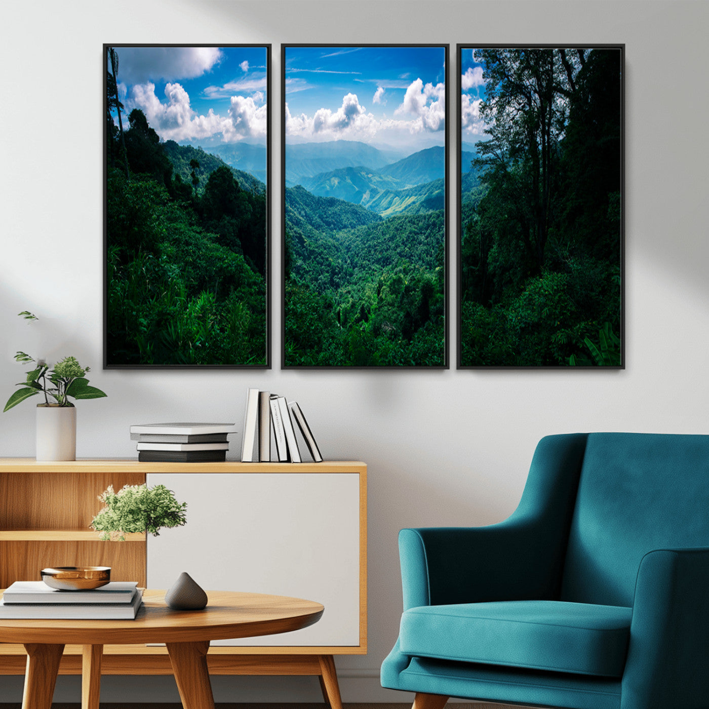 74439378-MGV-CV-36X24-Tropical Jungle Wall Art Canvas Print, Framed Lush Valley Art Picture Print, Forest Mountains Perfect Tropical Wilderness Decor