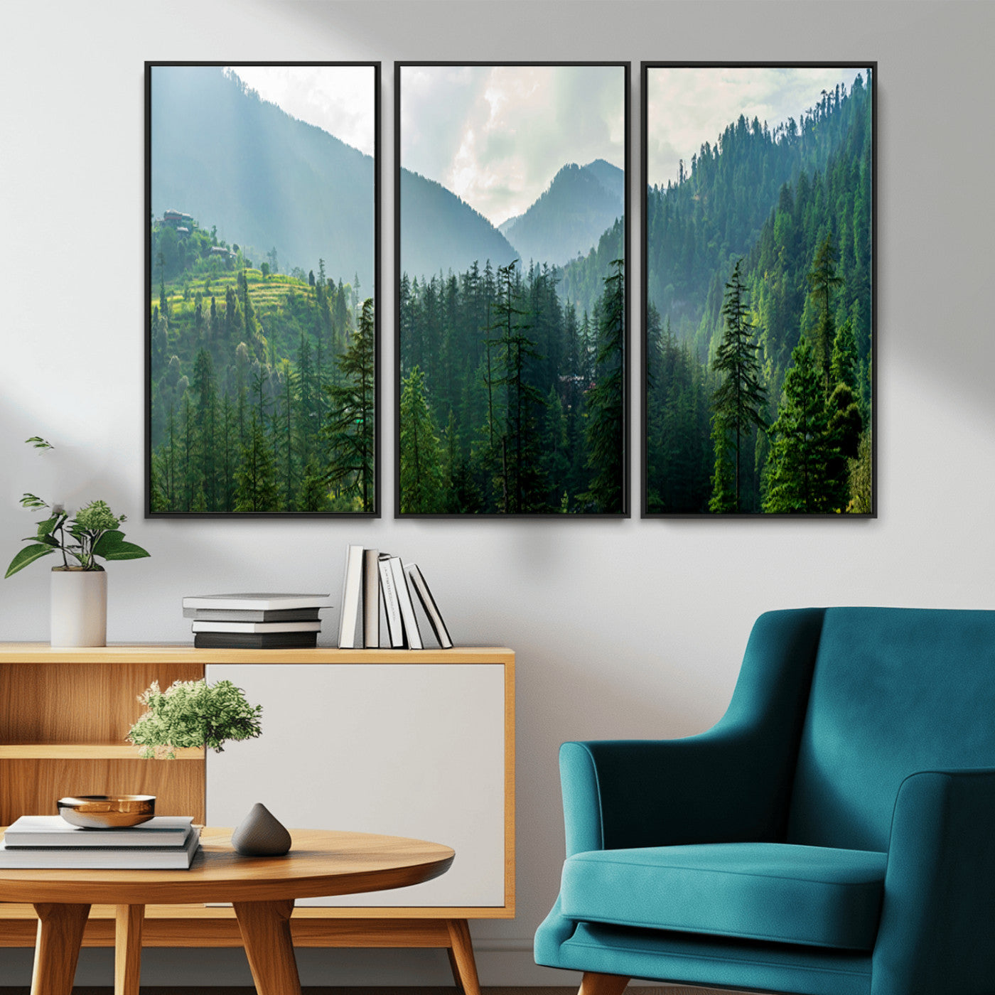 83417191-MGV-CV-36X24-Misty Mountain Forest Wall Art – Pine Tree Landscape Canvas Print, Nature Photography Panorama, Tranquil Green Forest Décor for