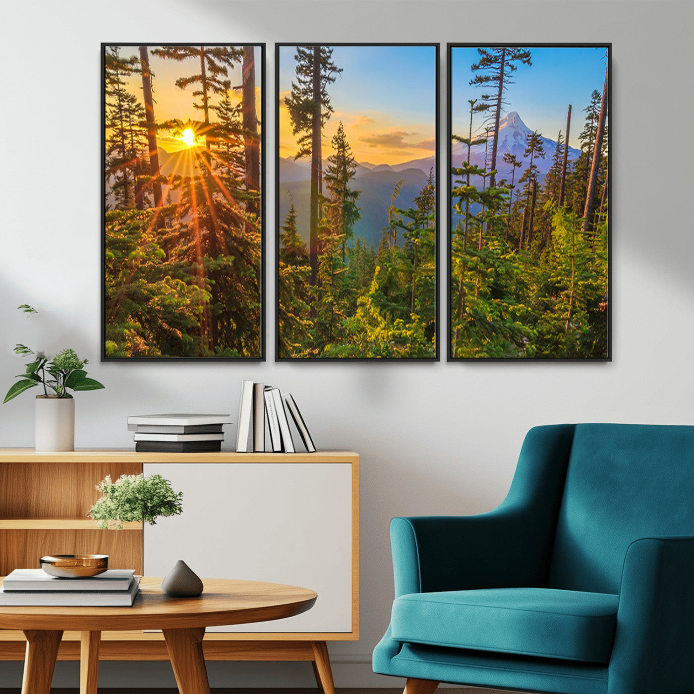 83544043-MGV-CV-36X24-Forest Sunset Wall Art Canvas Print, Framed Sunset Trees Art Picture Print, Green Pines Perfect Rustic Nature Decor Artwork