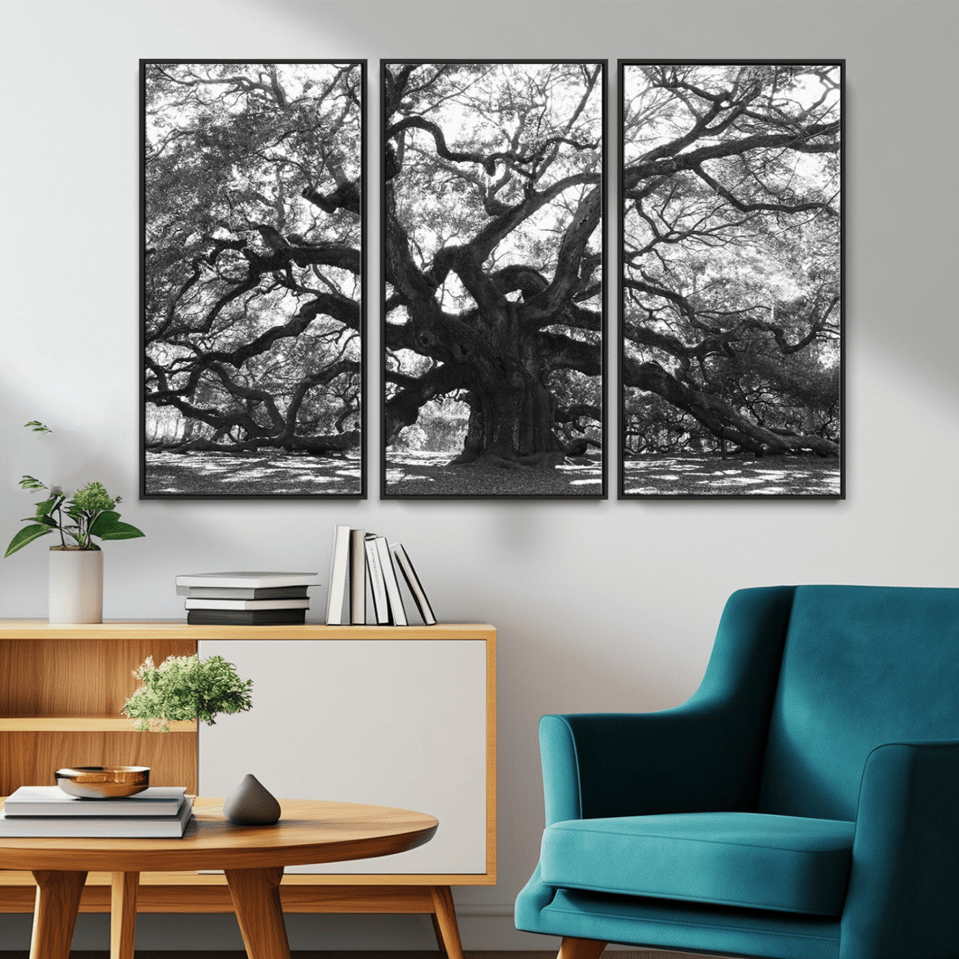 81655611-MGV-CV-36X24-Ancient Oak Wall Art Canvas Print, Framed Twisted Branches Art Picture Print, Gnarled Tree Perfect Moody Nature Decor Artwork