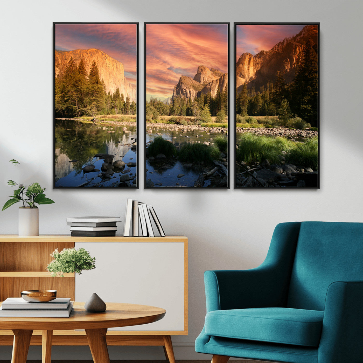 31199457-MGV-CV-36X24-Yosemite Valley Wall Art Canvas Print, Framed El Capitan Art Picture Print, Sunset Sky Perfect Vibrant Western Decor Artwork