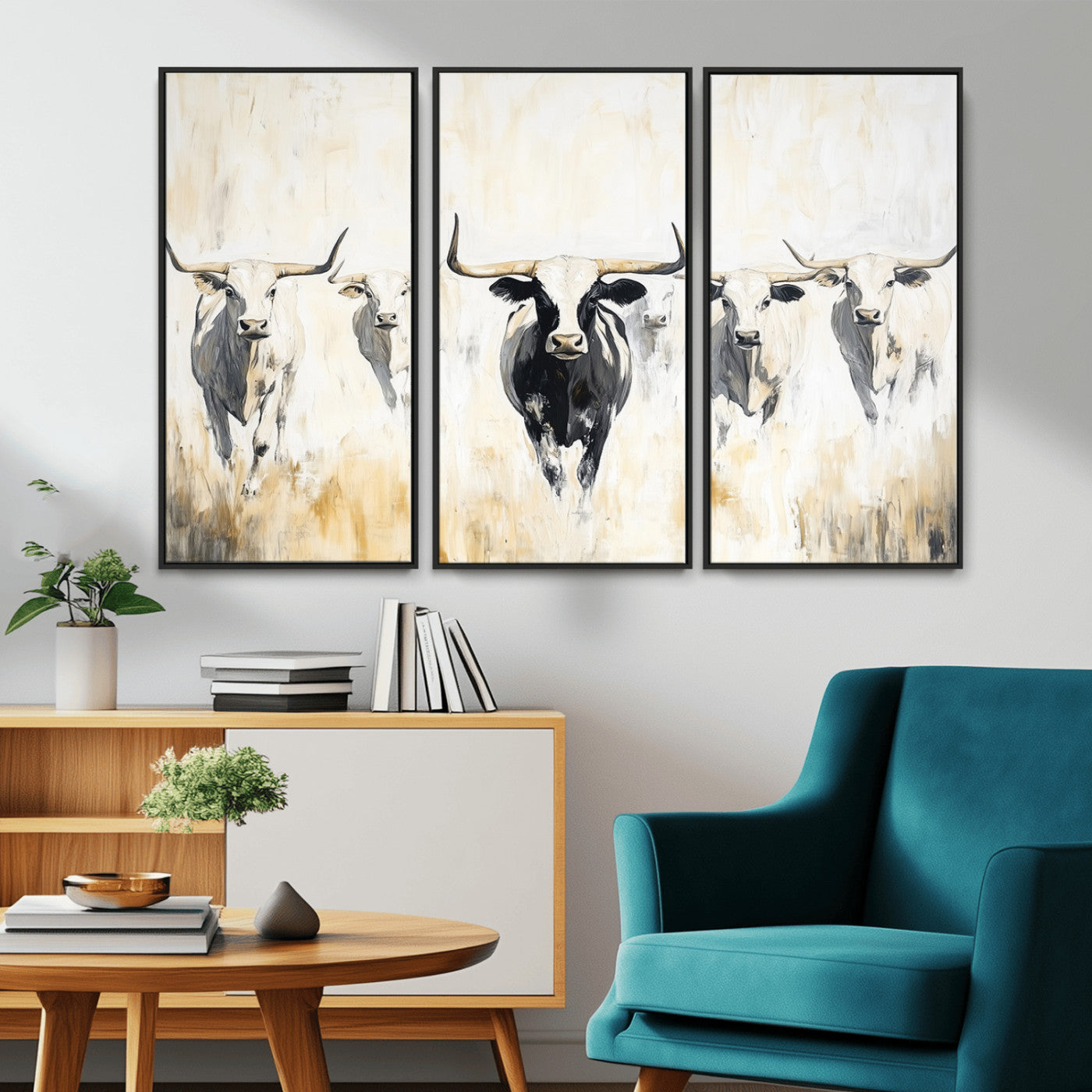 40397799-MGV-CV-36X24-Texas Longhorn Wall Art Canvas Print, Framed Rustic Herd Art Picture Print, Western Bull Perfect Neutral Western Decor Artwork