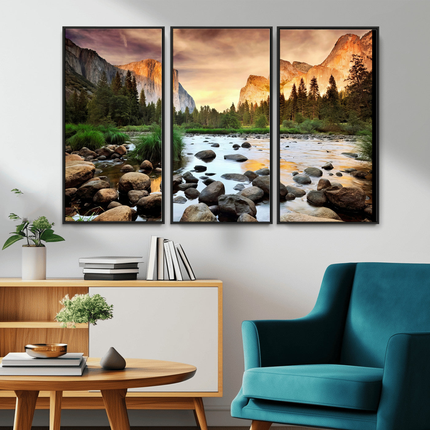 90956031-MGV-CV-36X24-Yosemite Valley Wall Art – Scenic Mountain River Landscape Canvas Print, Nature Photography for Living Room, Bedroom, Cabin,