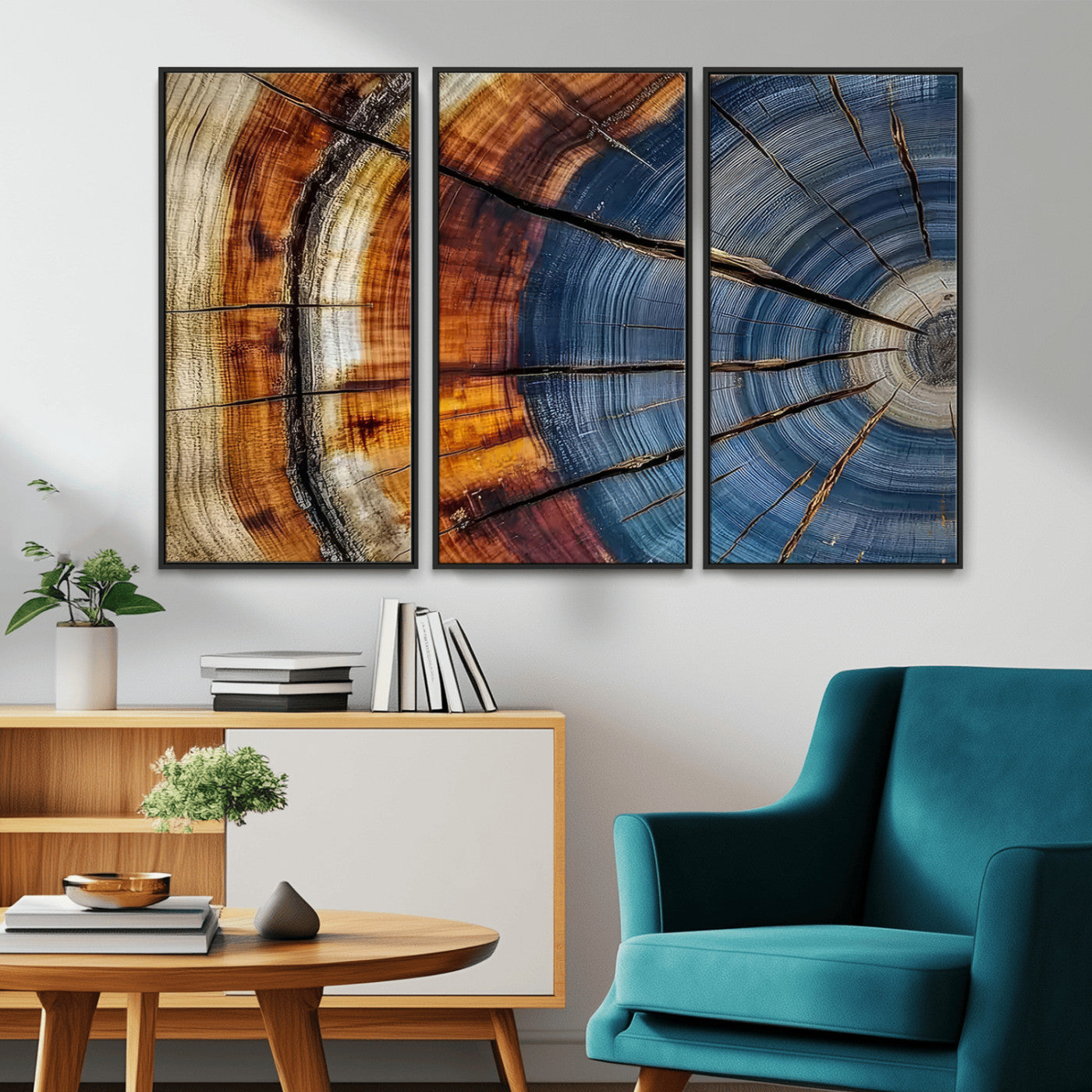 96890915-MGV-CV-36X24-Abstract Tree Ring Wall Art – Rustic Nature Canvas Print with Wood Grain Texture, Modern Earth Tone Artwork for Office, Living