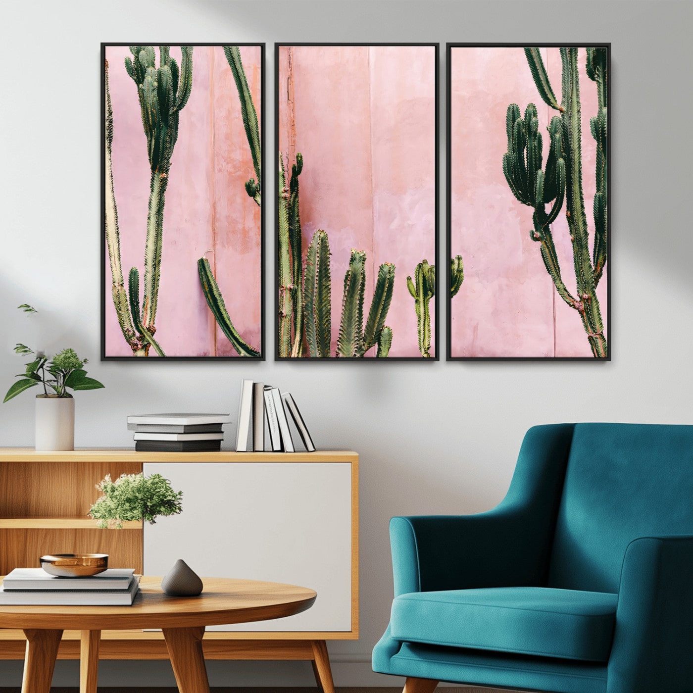 93119502-MGV-CV-36X24-Tall Cactus Wall Art Canvas Print, Framed Pink Wall Art Picture Print, Cactus Lines Perfect Modern Desert Decor Artwork
