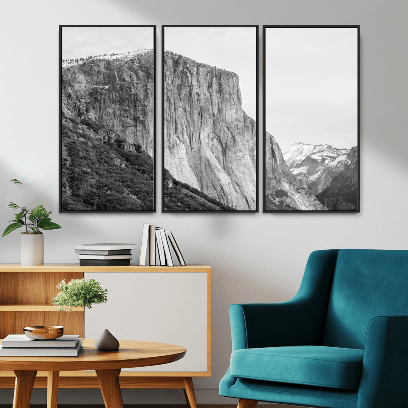 39393420-MGV-CV-36X24-El Capitan Wall Art Canvas Print, Framed Yosemite Cliff Art Picture Print, Monochrome Mountain Perfect Monochrome Sierra Decor