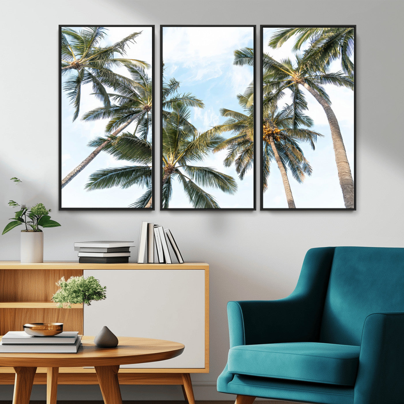 87247012-MGV-CV-36X24-Skyward Palm Trees Wall Art Canvas Print, Framed Tropical Sky Art Picture Print, Coconut Palm Perfect Tropical Skyview Decor