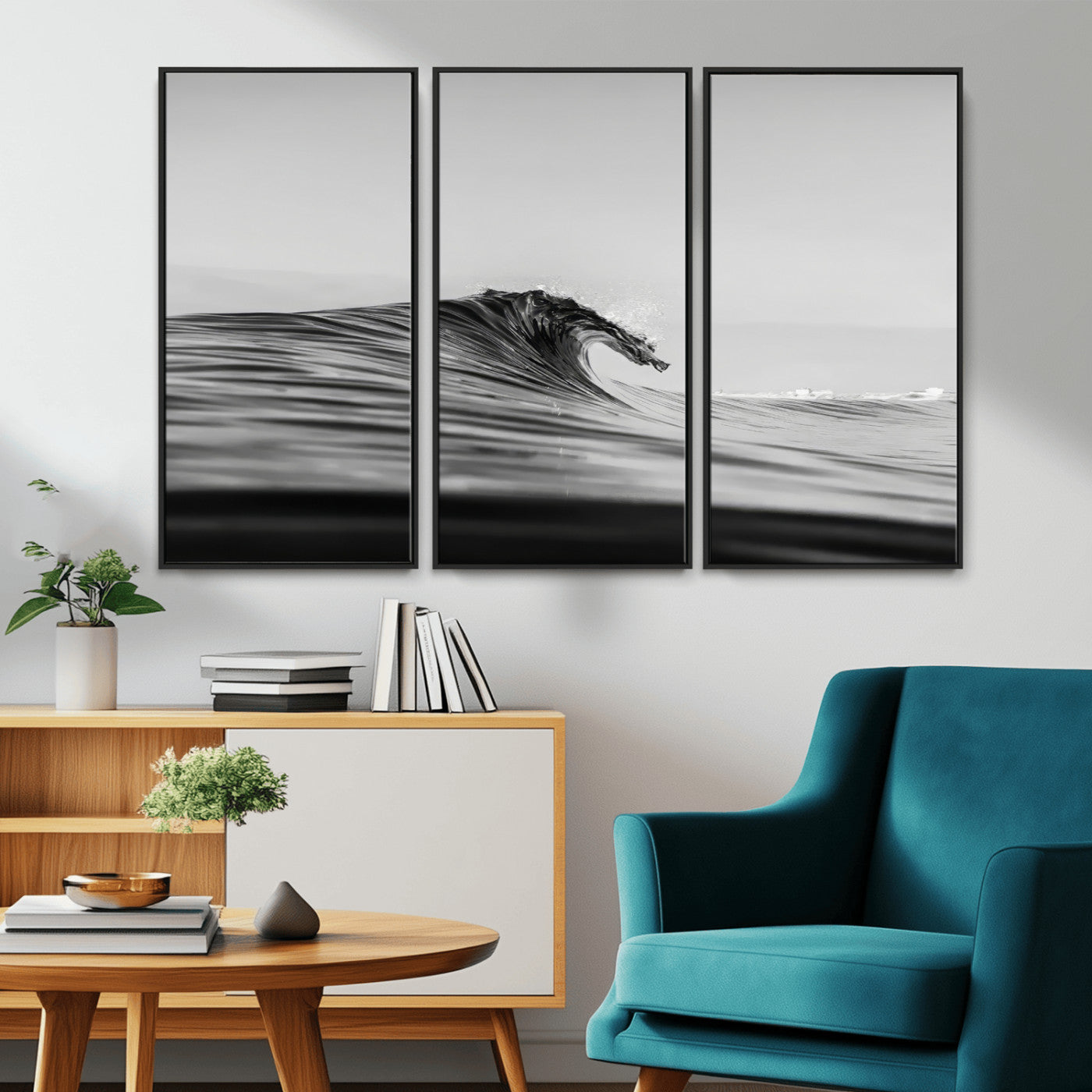 24029476-MGV-CV-36X24-Black Wave Wall Art Canvas Print, Framed Abstract Surf Art Picture Print, Minimalist Ocean Perfect Minimalist Coastal Decor