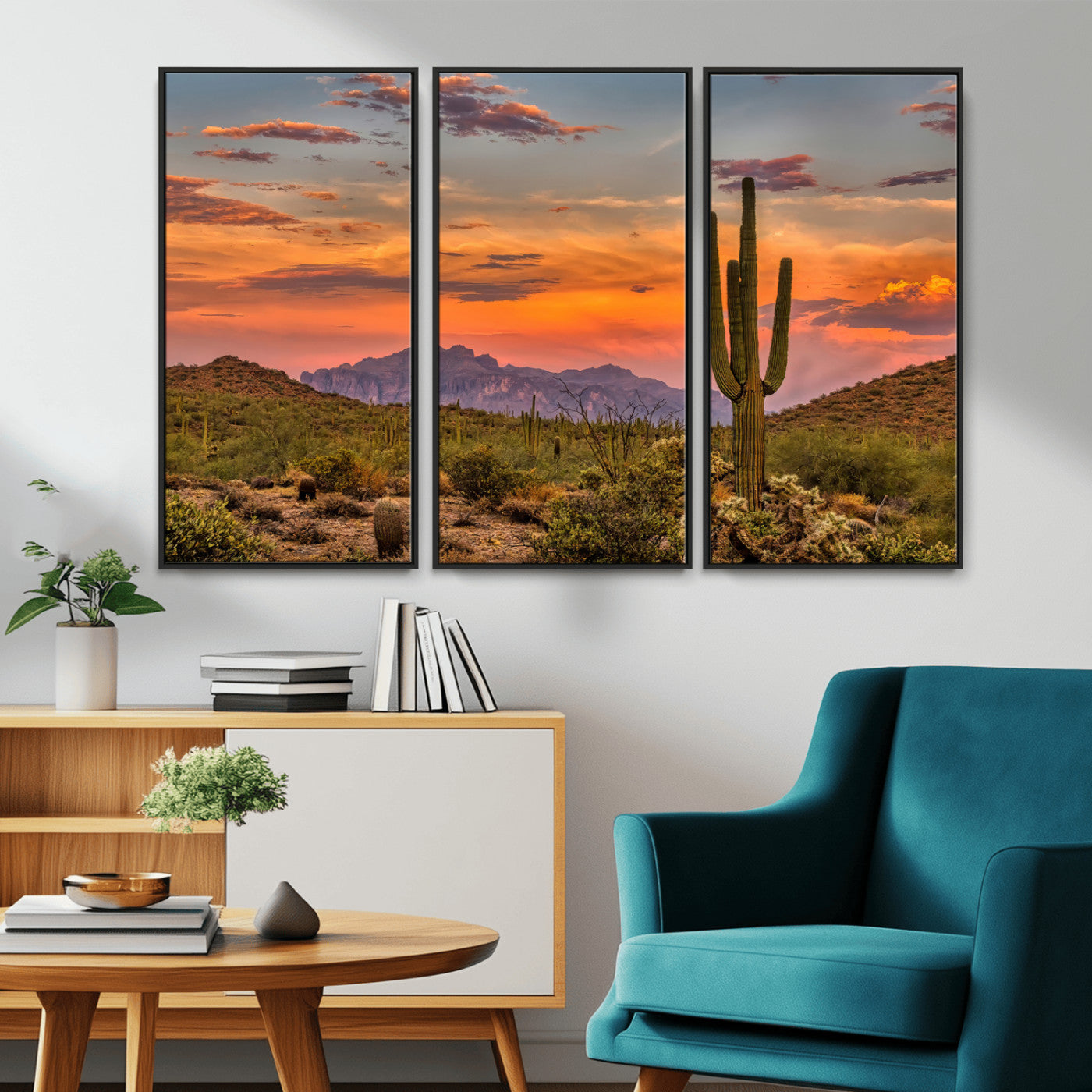 25332783-MGV-CV-36X24-Saguaro Cactus Wall Art Canvas Print, Framed Arizona Sunset Art Picture Print, Sonoran Desert Perfect Southwestern Boho Decor