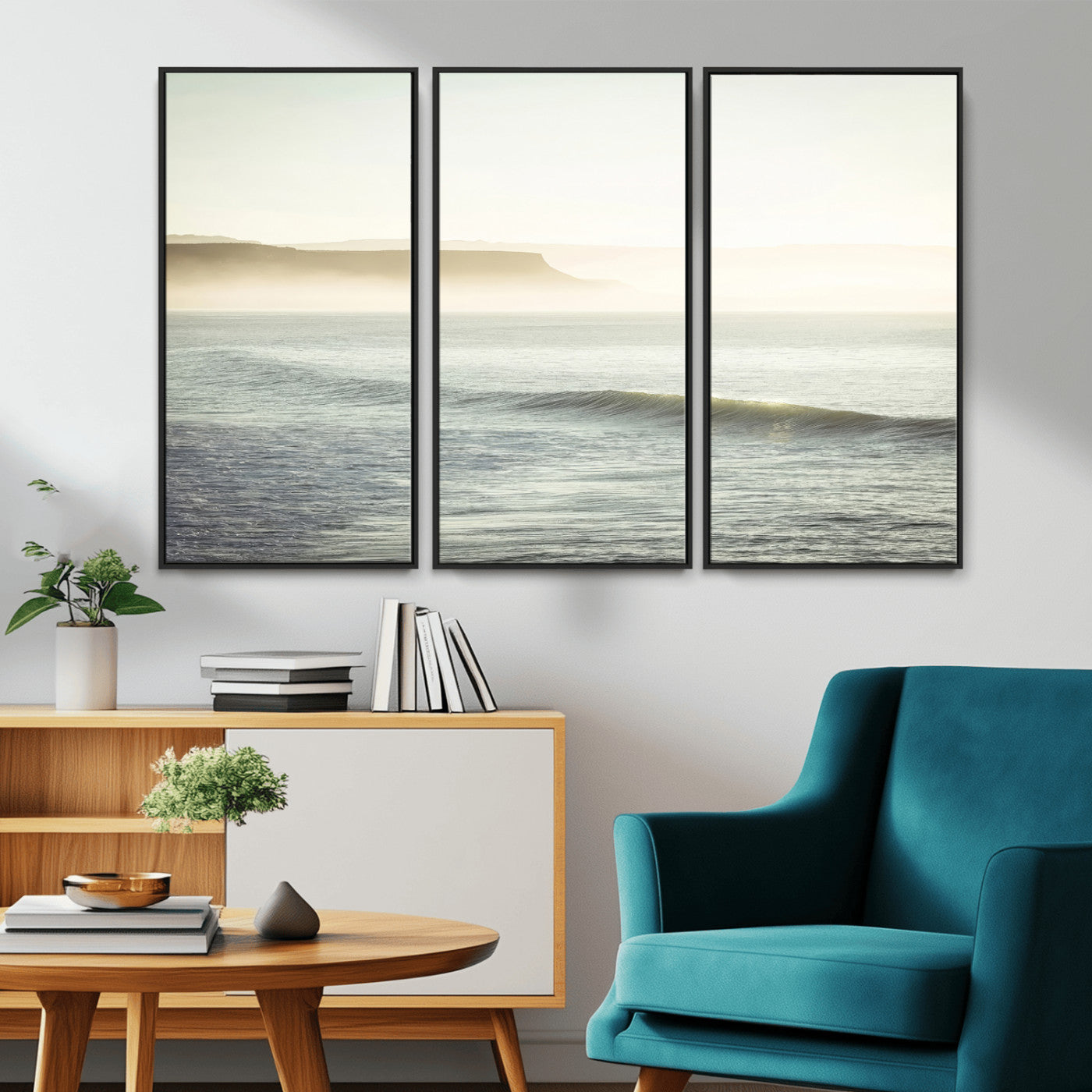39310633-MGV-CV-36X24-Coastal Cliffs Wall Art Canvas Print, Framed Misty Ocean Art Picture Print, Morning Light Perfect Minimalistic Coastal Decor