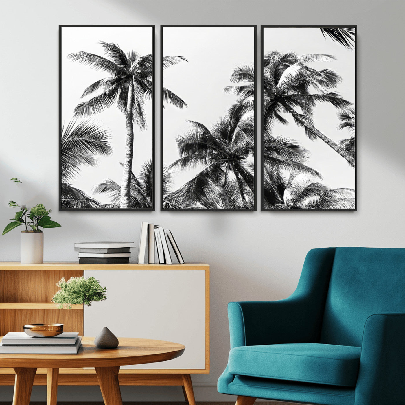 46641801-MGV-CV-36X24-Palm Tree Wall Art Canvas Print, Framed Black White Tropics Art Picture Print, Monochrome Palms Perfect Modern Tropical Minimalist