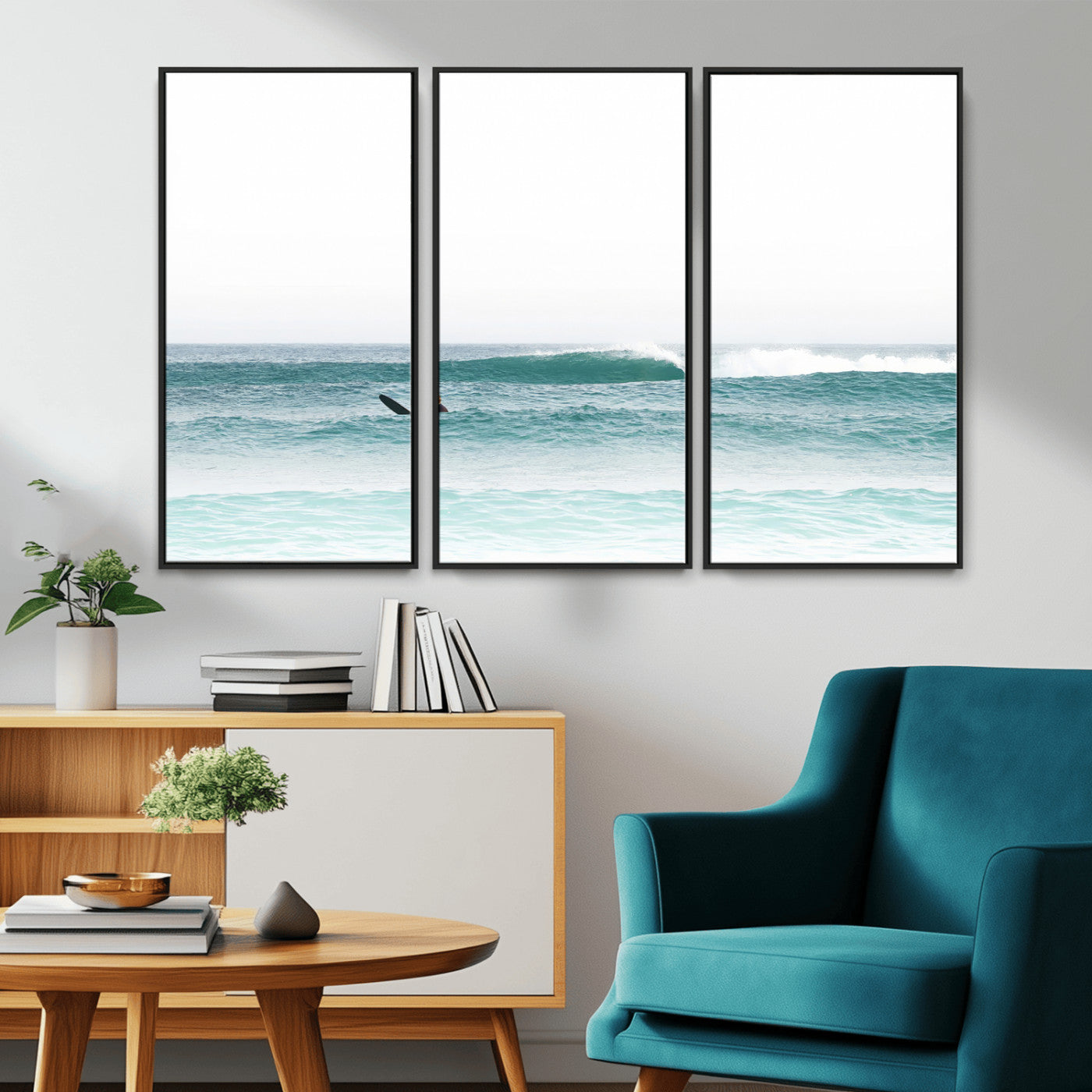 56345117-MGV-CV-36X24-Minimalist Surfing Wall Art Canvas Print, Framed Ocean Waves Art Picture Print, Soft Ocean Perfect Minimalist Coastal Decor