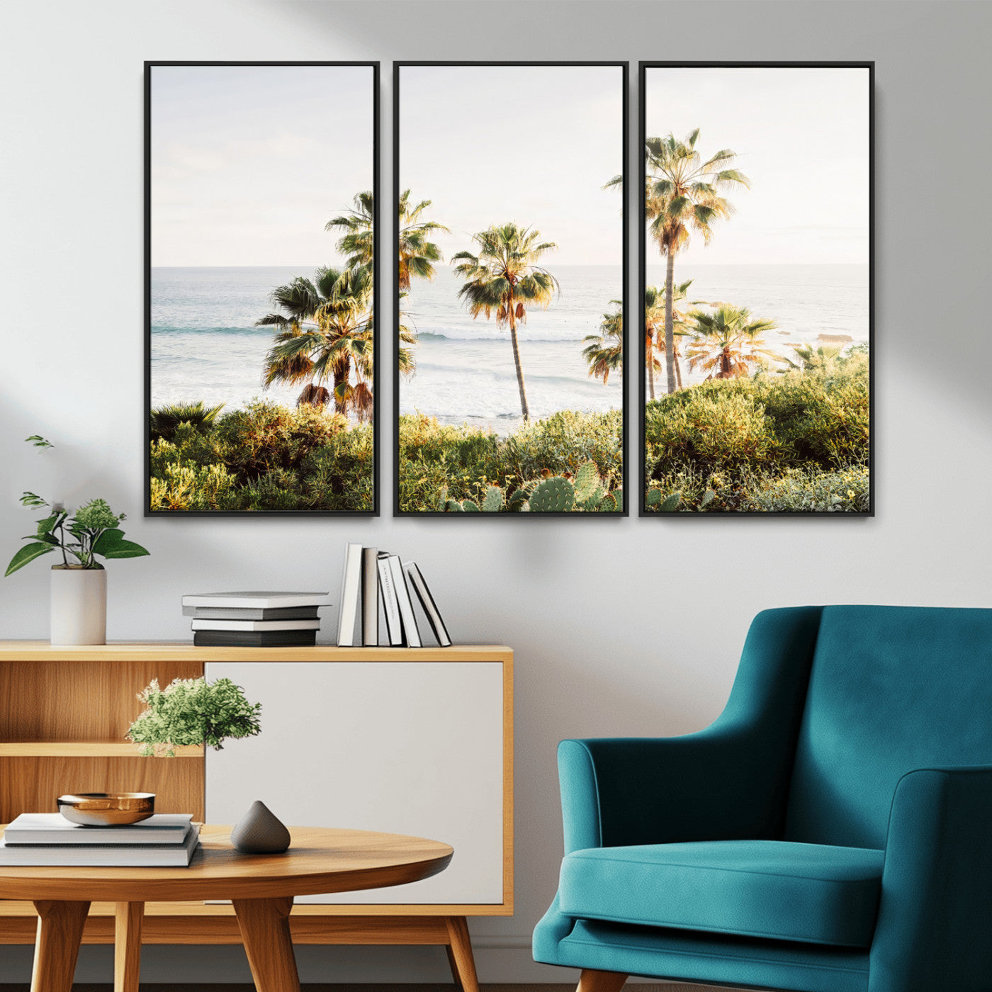 94707294-MGV-CV-36X24-California Coast Wall Art Canvas Print, Framed Palm Trees Art Picture Print, Coastal Landscape Perfect Coastal Minimalist Decor
