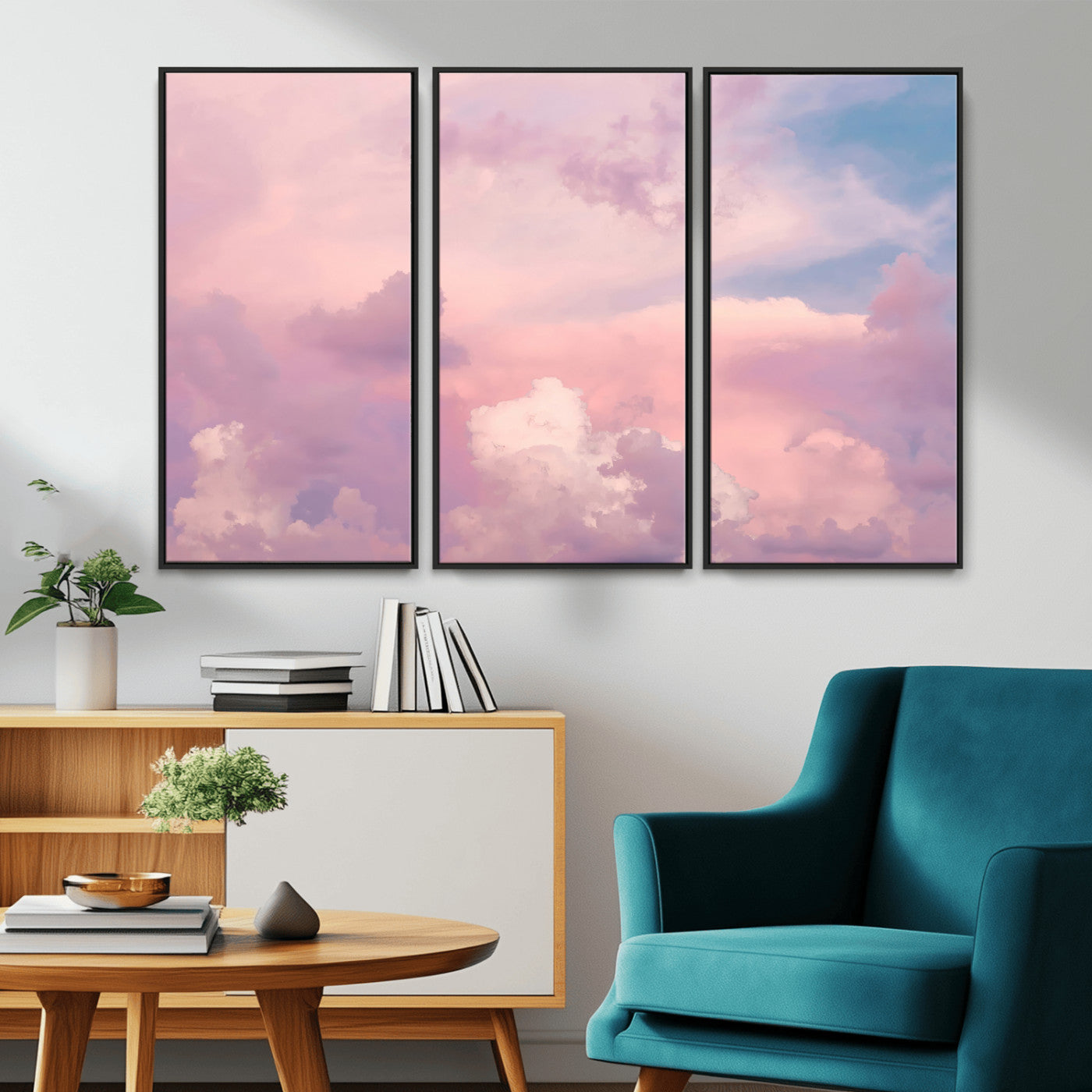 22874890-MGV-CV-36X24-Pastel Sky Wall Art Canvas Print, Framed Dreamy Cloudscape Art Picture Print, Sunset Glow Perfect Minimalist Serenity Decor