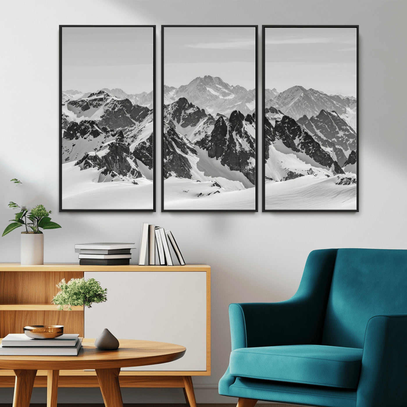32399691-MGV-CV-36X24-Snowy Mountain Wall Art Canvas Print, Framed Mountain Peaks Art Picture Print, Alpine Mountains Perfect Minimalist Alpine Decor