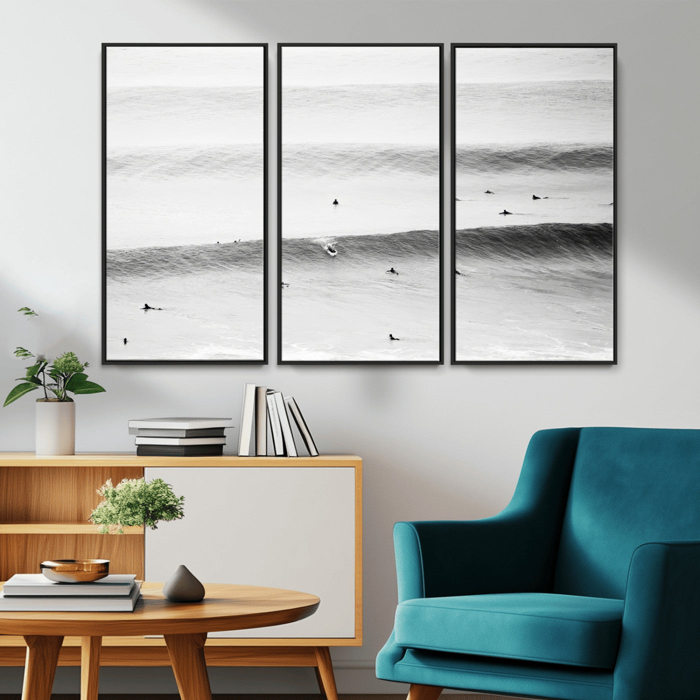 54291445-MGV-CV-36X24-Black White Ocean Wall Art Canvas Print, Framed Coastal Sport Art Picture Print, Ocean Culture Perfect Minimalist Coastal Decor