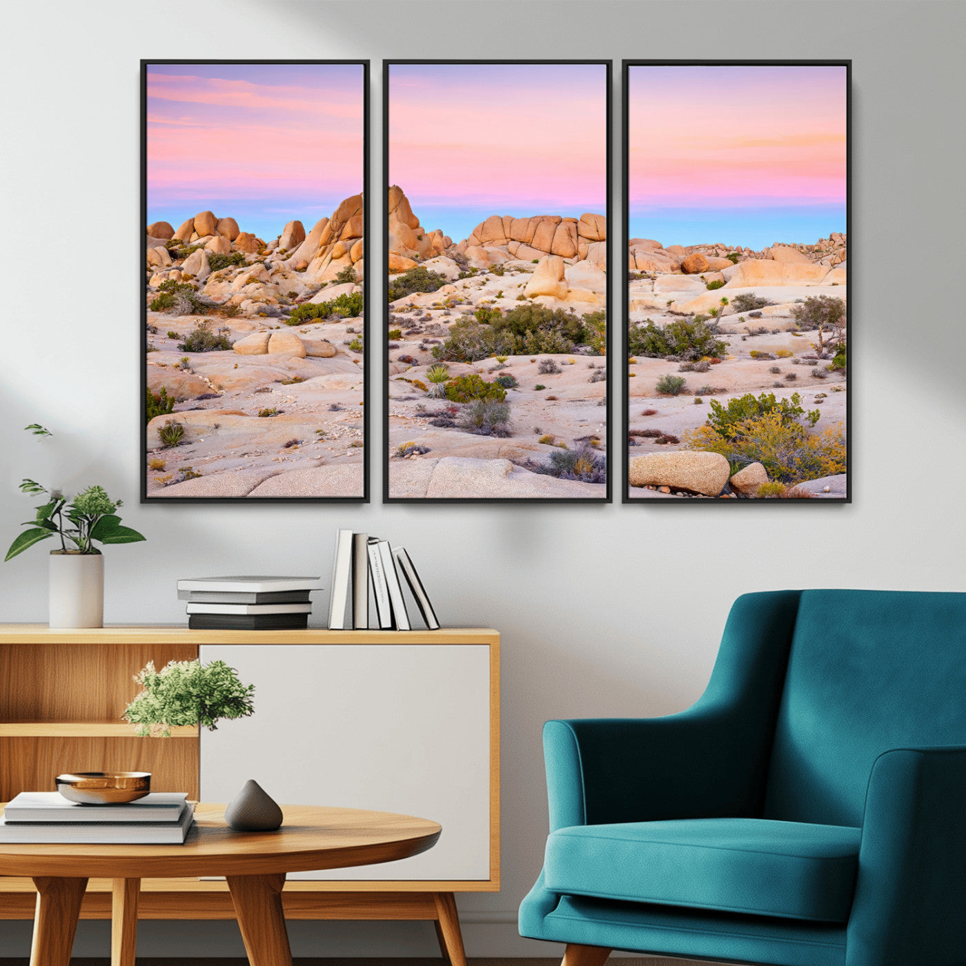 96167137-MGV-CV-36X24-Vibrant Sunset Sky Wall Art Canvas Print, Framed Joshua Tree Art Picture Print, Rugged Terrain Perfect Southwestern Boho Decor
