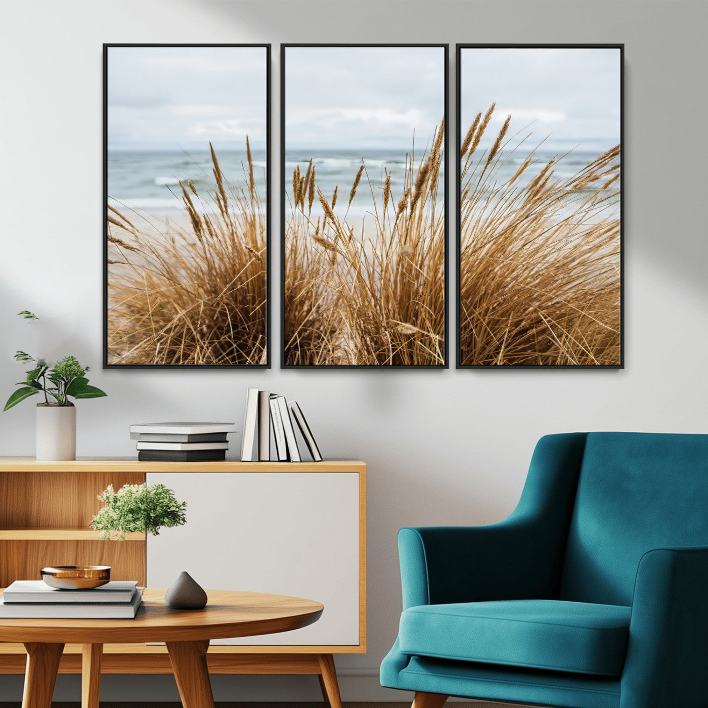 14270839-MGV-CV-36X24-Beach Grass Wall Art Canvas Print, Framed Coastal Dunes Art Picture Print, Dune Grass Perfect Coastal Minimalist Decor Artwork