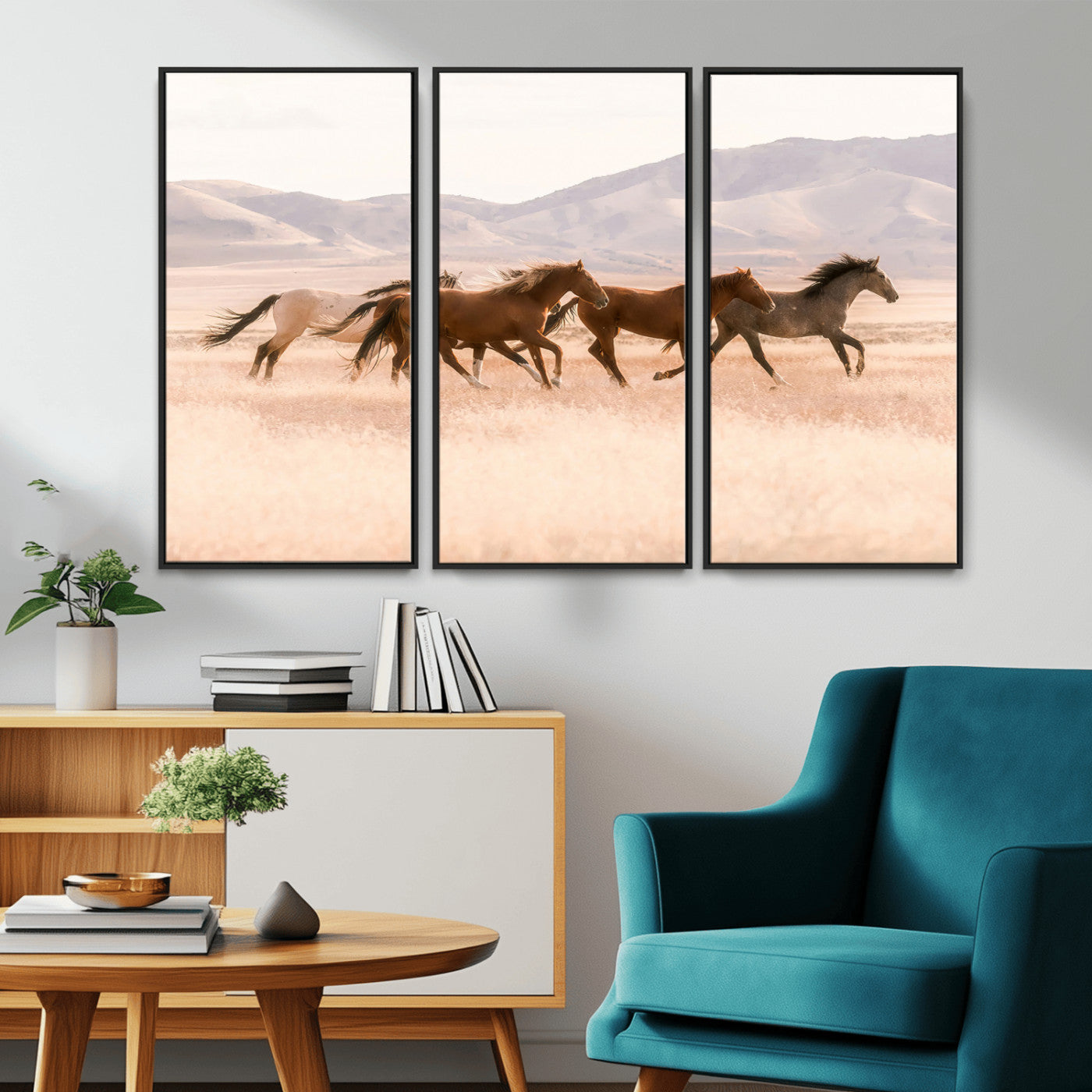 83644685-MGV-CV-36X24-Wild Horse Art Wall Art Canvas Print, Framed Rustic Western Art Picture Print, Desert Horse Scene Perfect Rustic Western Decor