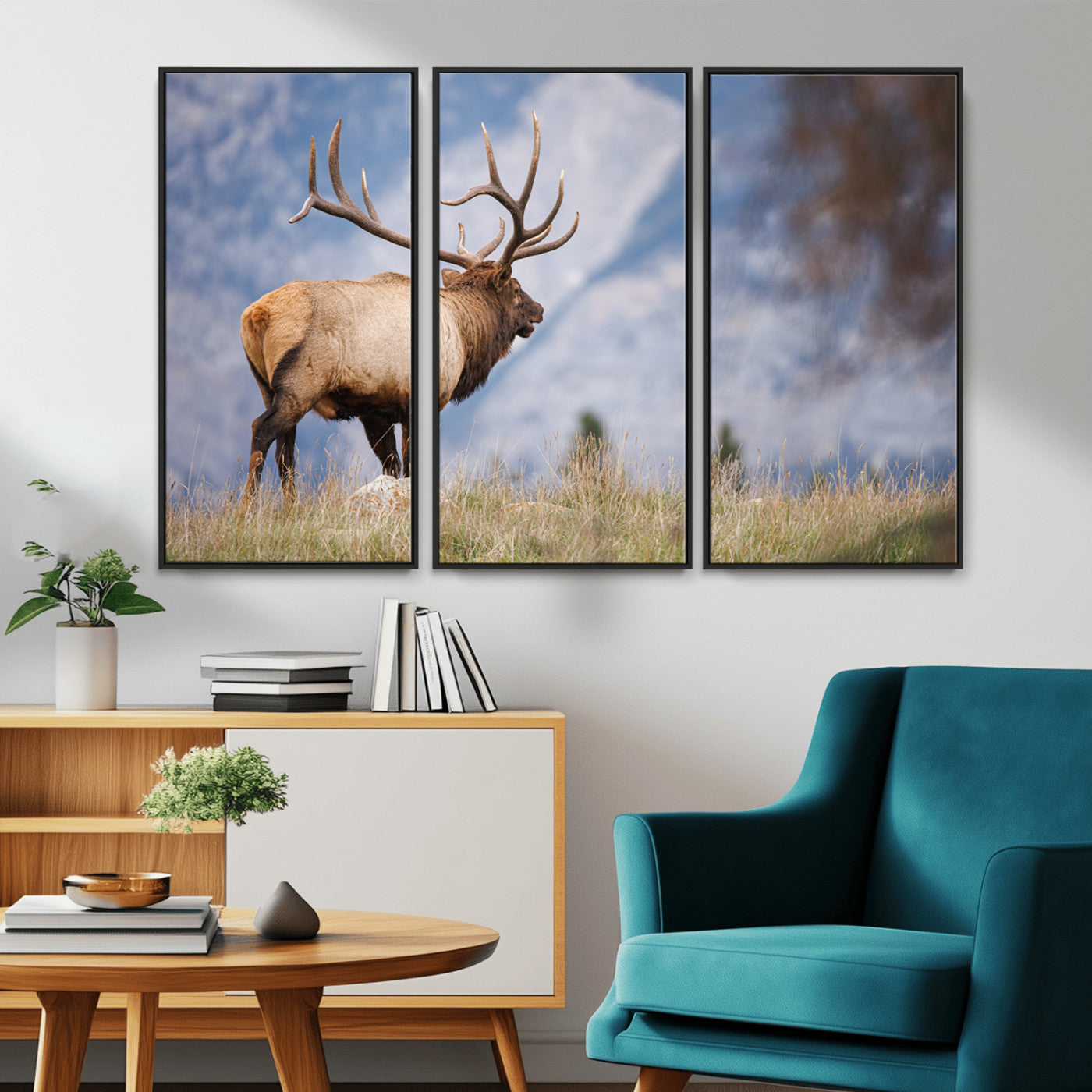26365841-MGV-CV-36X24-Mountain Elk Art Wall Art Canvas Print, Framed Rustic Wildlife Print Art Picture Print, Lodge Style Decor Perfect Rustic Lodge