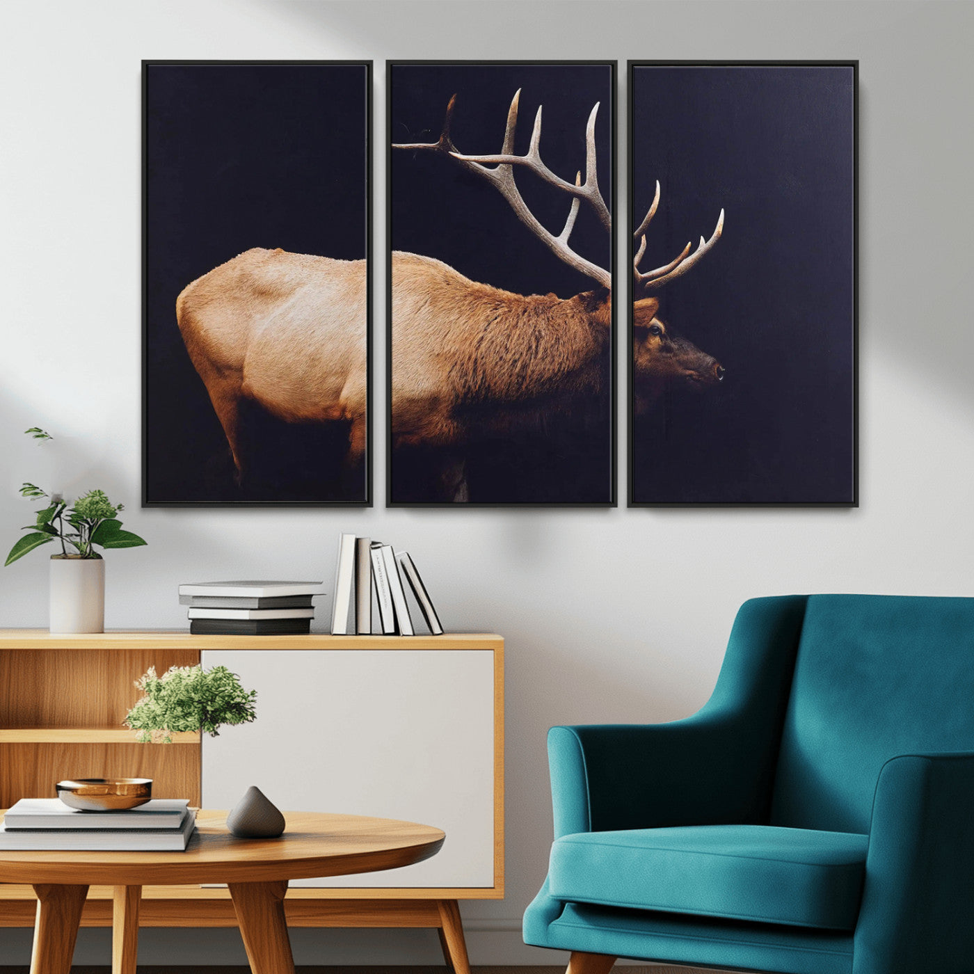 89239257-MGV-CV-36X24-Bull Elk Decor Wall Art Canvas Print, Framed Elk Photography Art Picture Print, Rustic Wildlife Perfect Rustic Lodge Decor Artwork