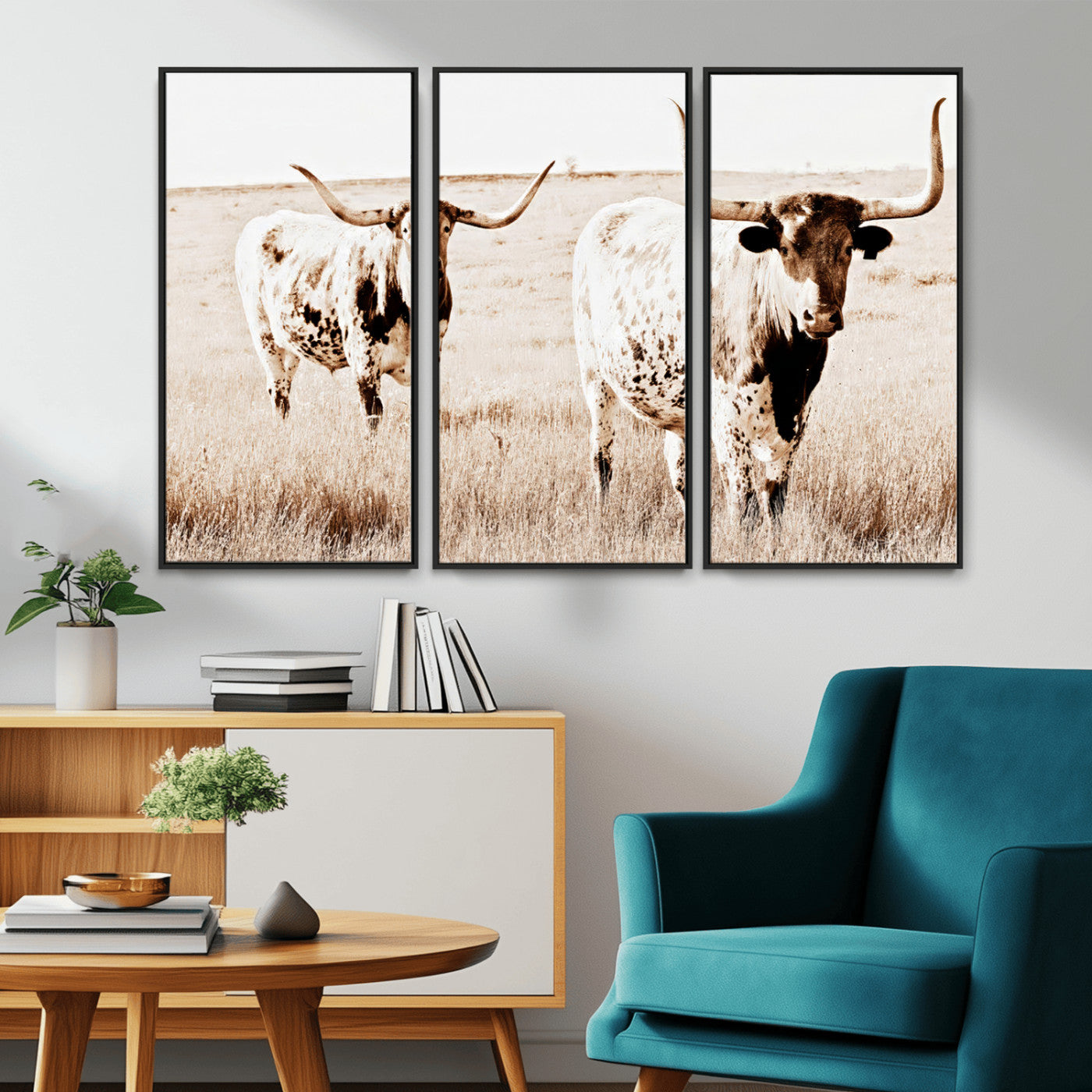 39672786-MGV-CV-36X24-Rustic Cow Scene Wall Art Canvas Print, Framed Farmhouse Style Cattle Art Picture Print, Prairie Animal Duo Perfect Rustic Western