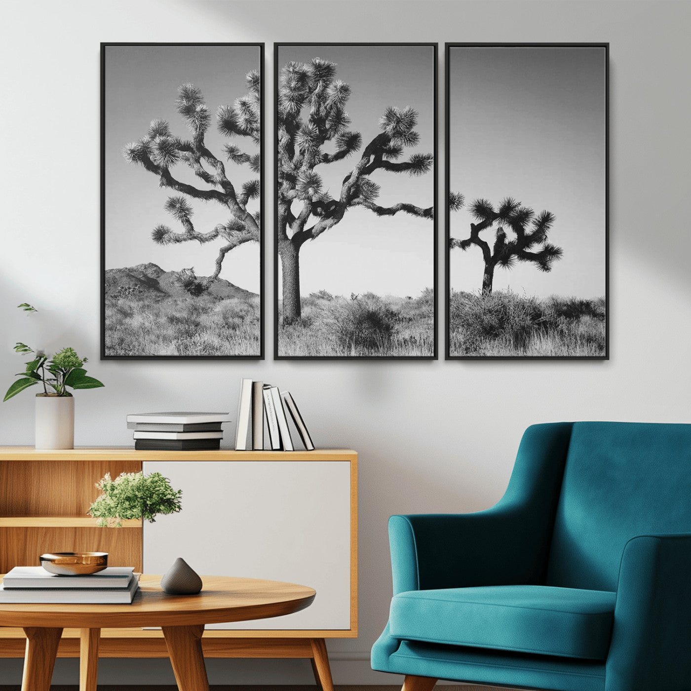 93692513-MGV-CV-36X24-Joshua Tree Wall Art Canvas Print, Framed Monochrome Desert Art Picture Print, Minimalist Nature Scene Perfect Southwestern