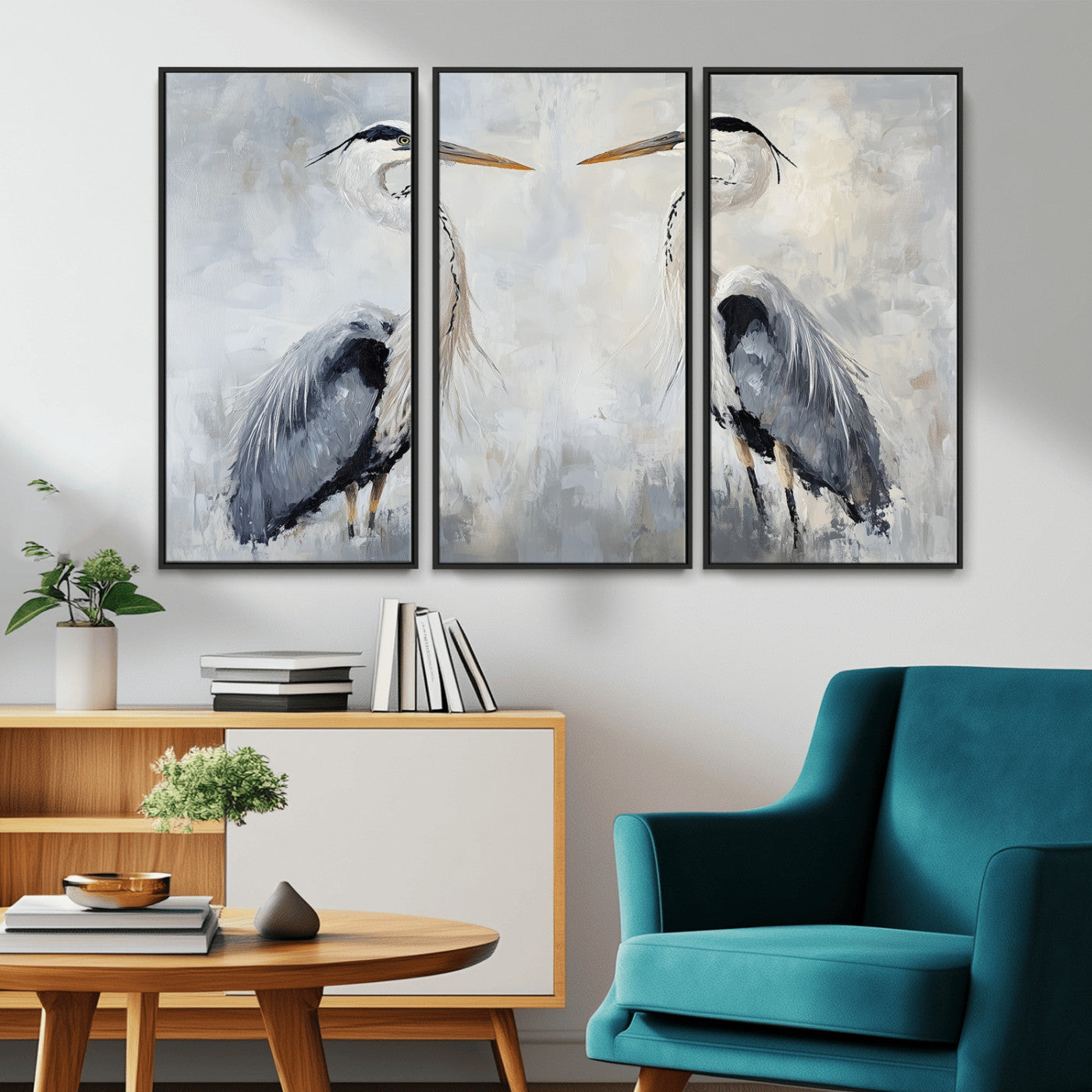 90806932-MGV-CV-36X24-Heron Wall Art Wall Art Canvas Print, Framed Bird Canvas Decor Art Picture Print, Nature Inspired Perfect Coastal Minimalist Decor