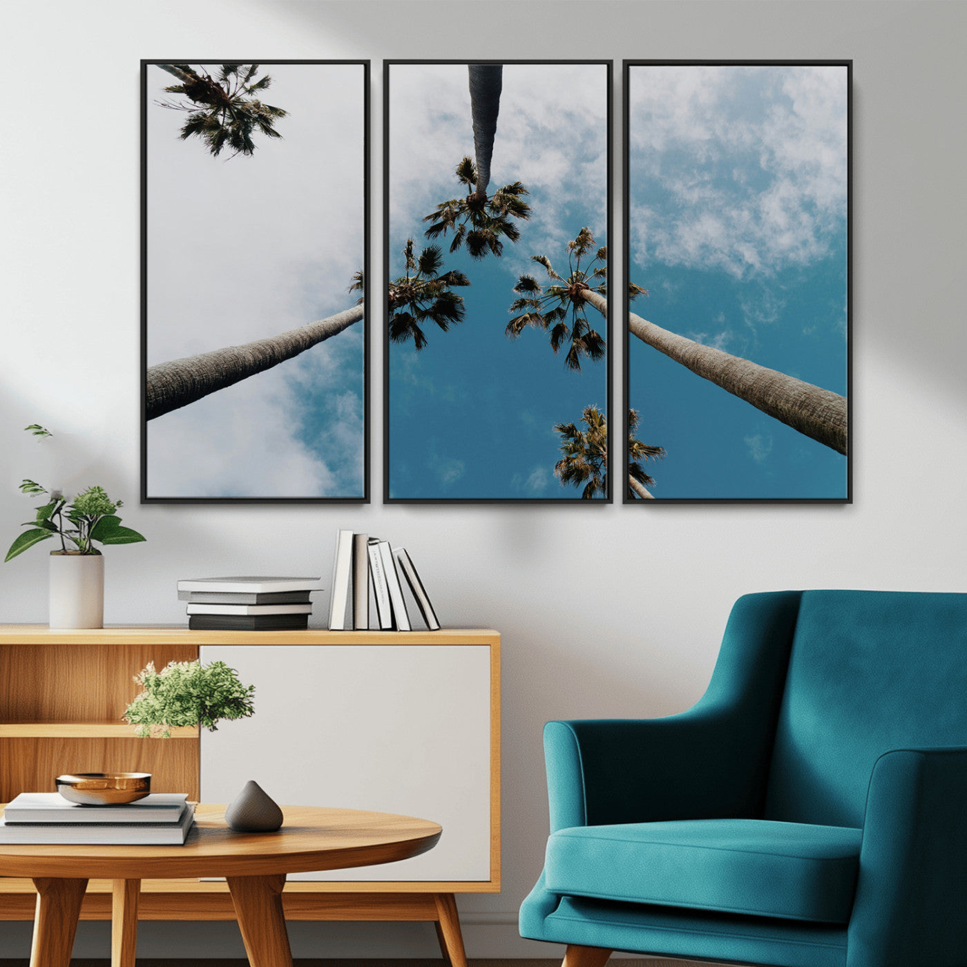 45236398-MGV-CV-36X24-Tropical Palm Trees Wall Art Canvas Print, Framed California Sky Art Picture Print, Minimalist Nature Perfect Coastal Minimalist